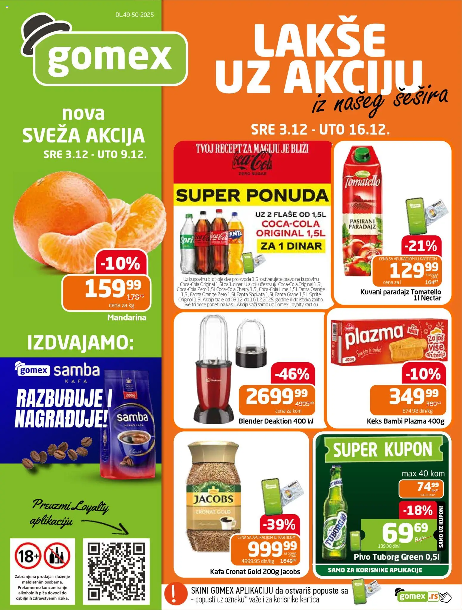 Gomex katalog - važi od 03.12.2025 | Strana: 1 | Proizvode: Tuborg, Blender, Kafa, Paradajz