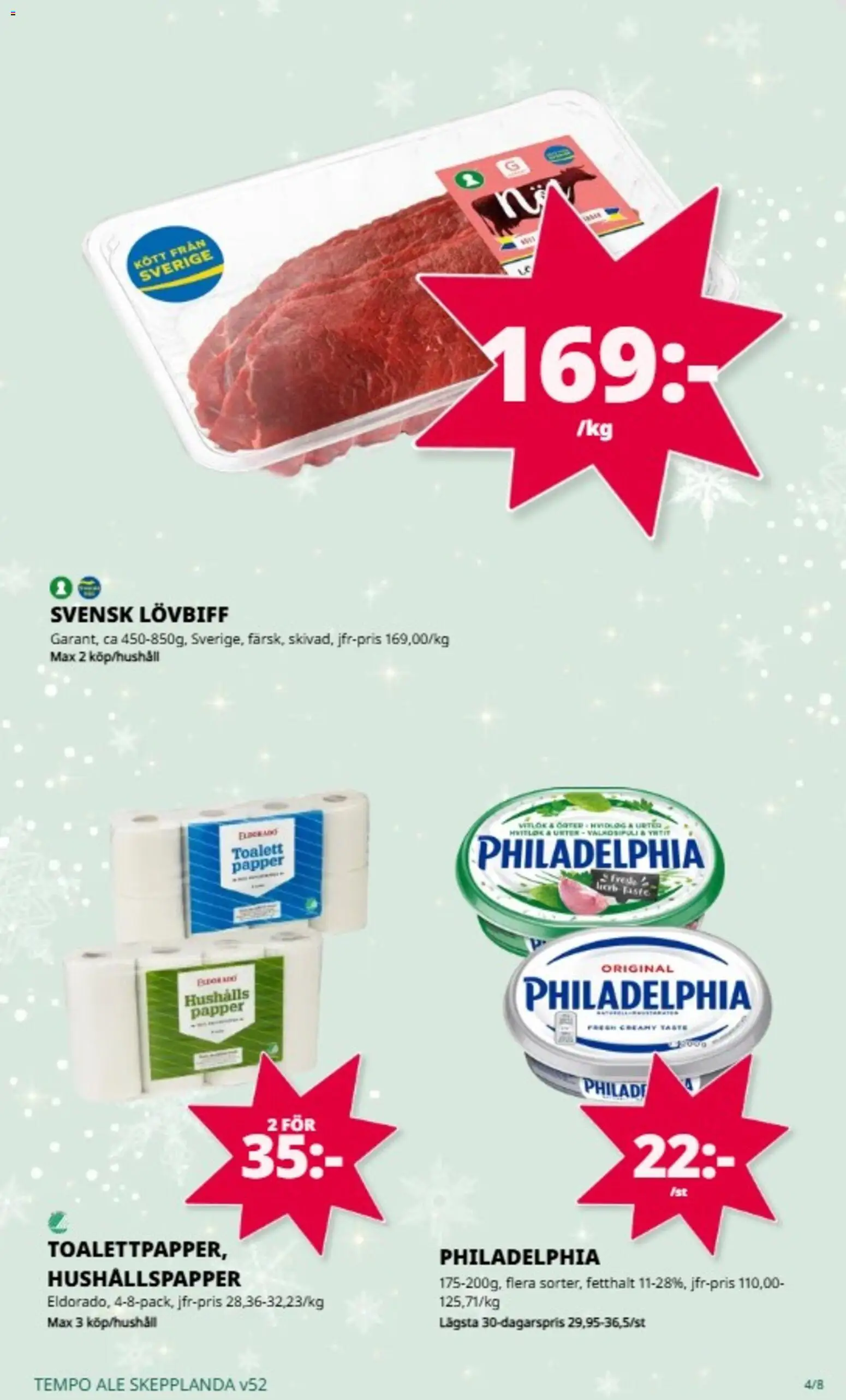 Tempo reklamblad aktuell från 22.12.2025 | Sida: 4 | Produkter: Hushållspapper, Lövbiff, Toalett, Papper