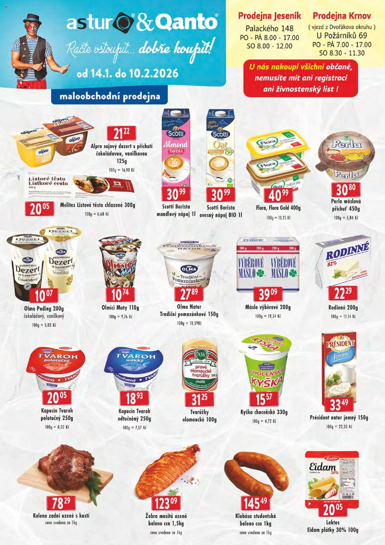 Astur & Qanto leták - cash&carry Jeseník, Krnov od 14.01.2026 | Strana: 1 | Produkty: Tvarůžky, Tvaroh, Puding, Eidam