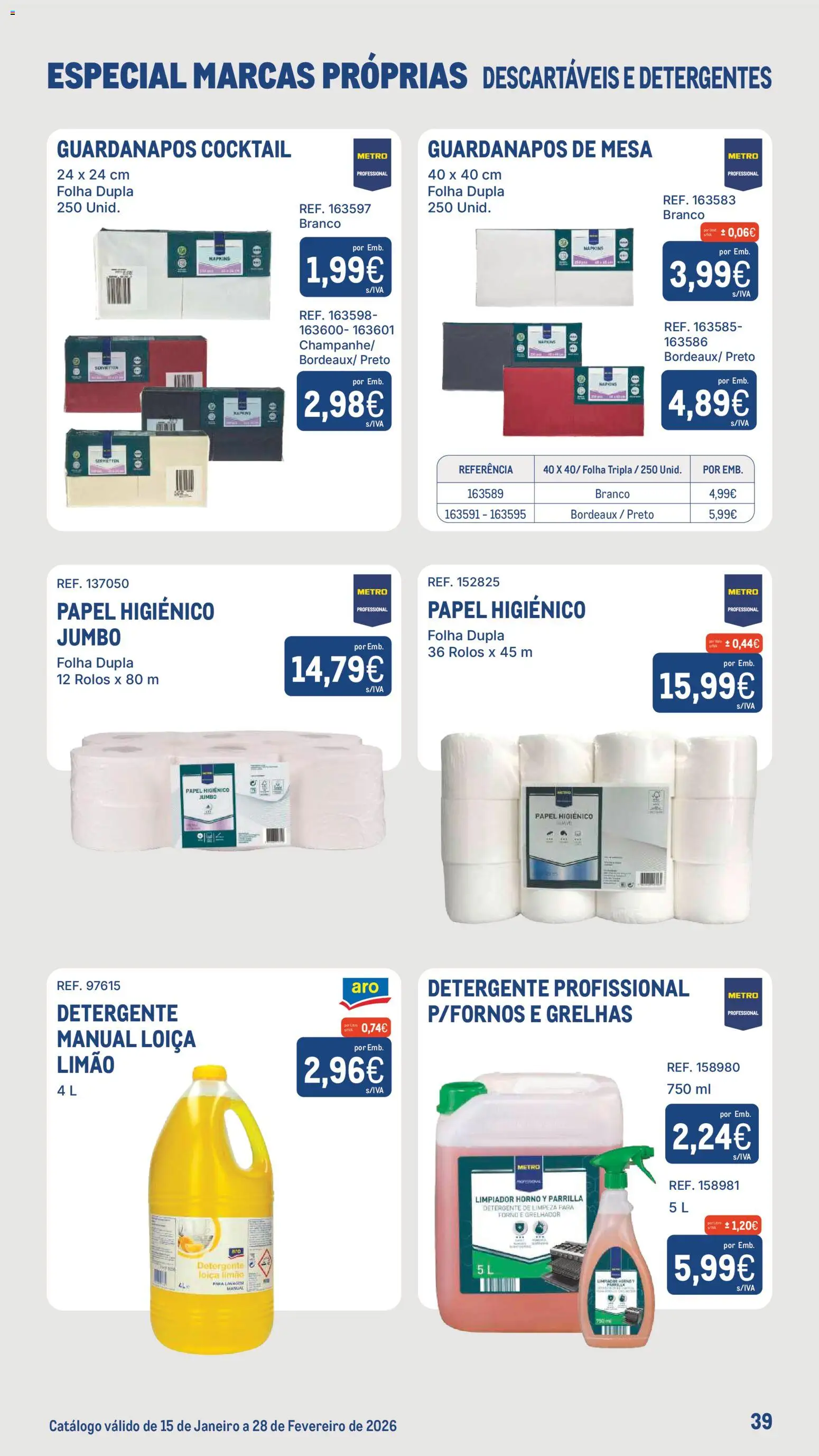 Makro Especial Marcas Próprias  │ válido de 15.01.2026 | Página: 39 | Produtos: Papel higiénico, Guardanapos, Detergente, Mesa