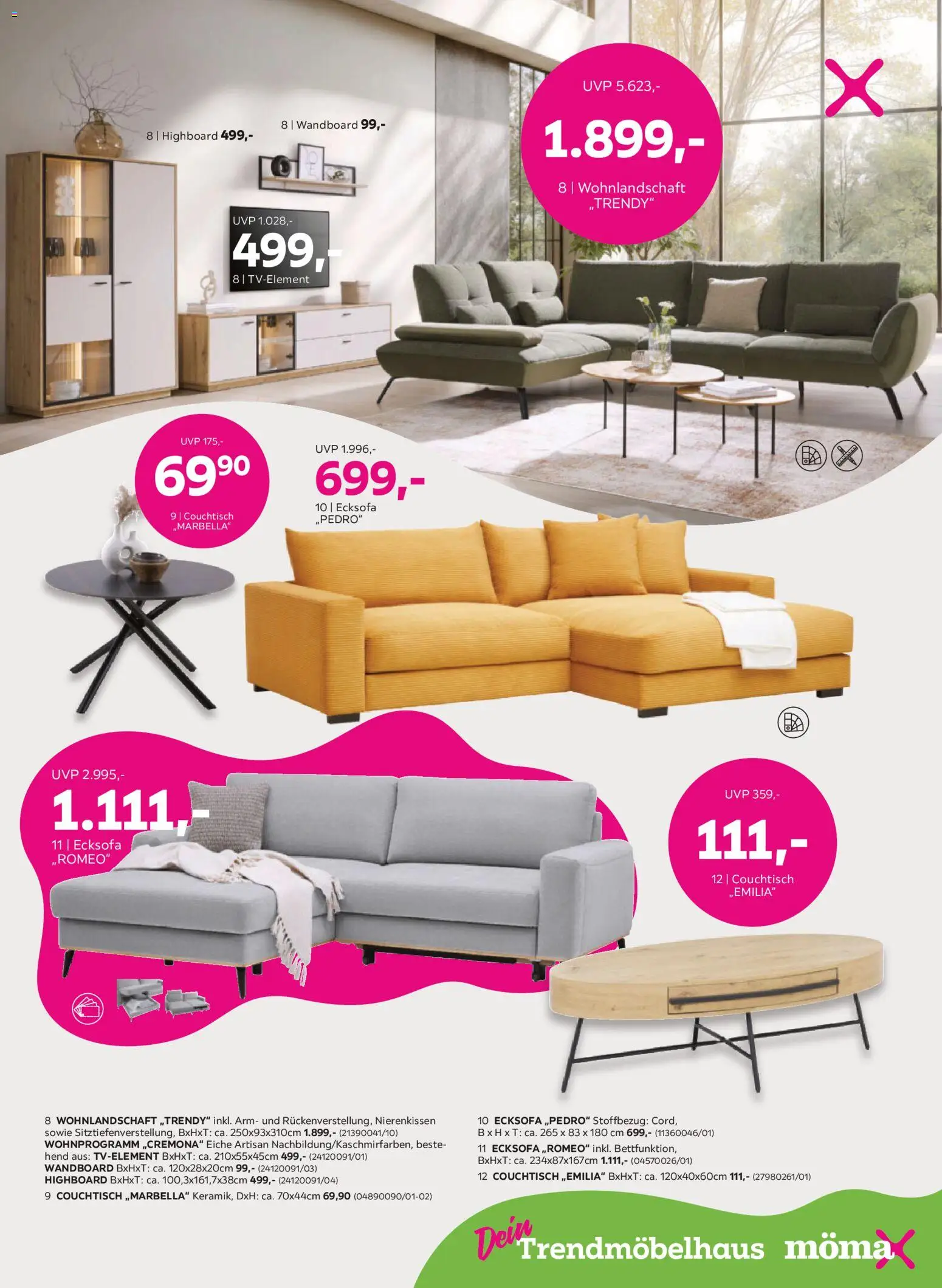 Mömax Prospekt 	 – gültig ab 20.04.2026 | Seite: 3 | Produkte: Wohnlandschaft, HIghboard, Wandboard, Couchtisch