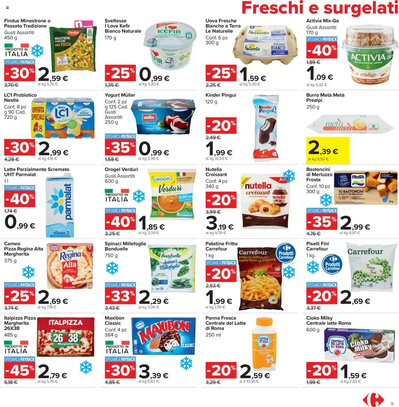 Volantino Carrefour del 20.10.2025 | Pagina: 9 | Prodotti: Minestrone, Pizza, Merluzzo, Spinaci