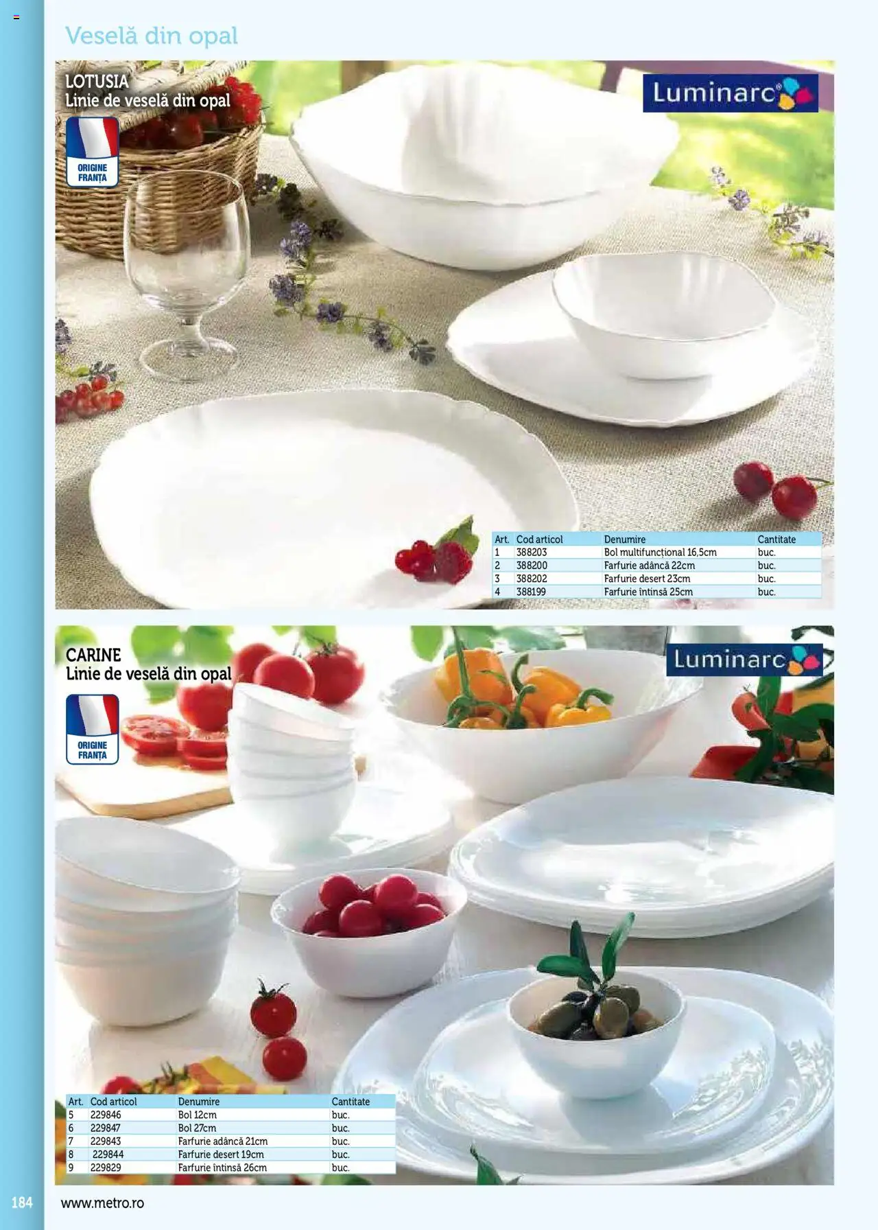 Noul catalog Metro – valabil de la 17.09.2025 | Pagină: 184 | Produse: Bol, Farfurie