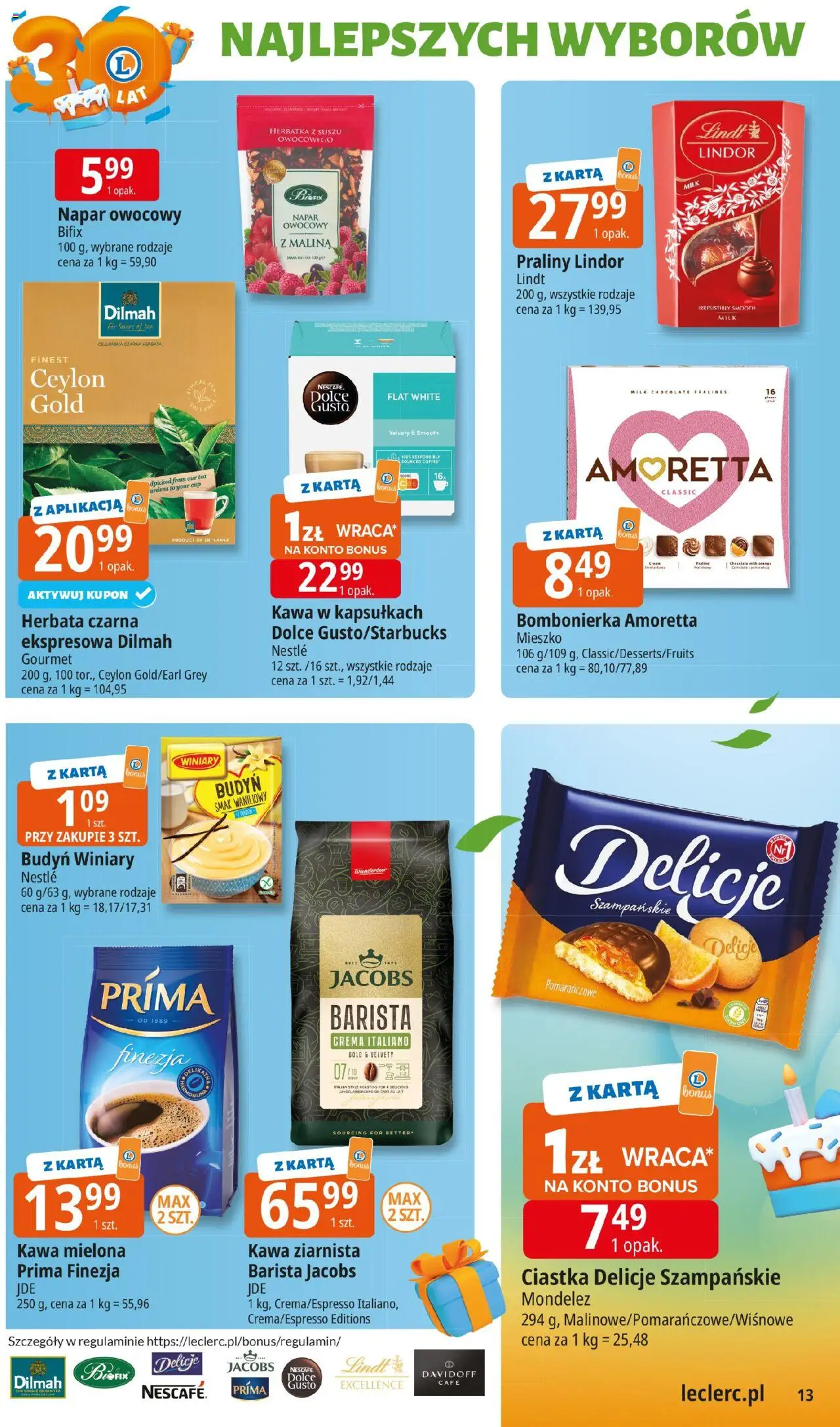 E.Leclerc Gazetka od 22.09.2025 | Strona: 13 | Produkty: Malina, Praliny, Nescafe, Herbata
