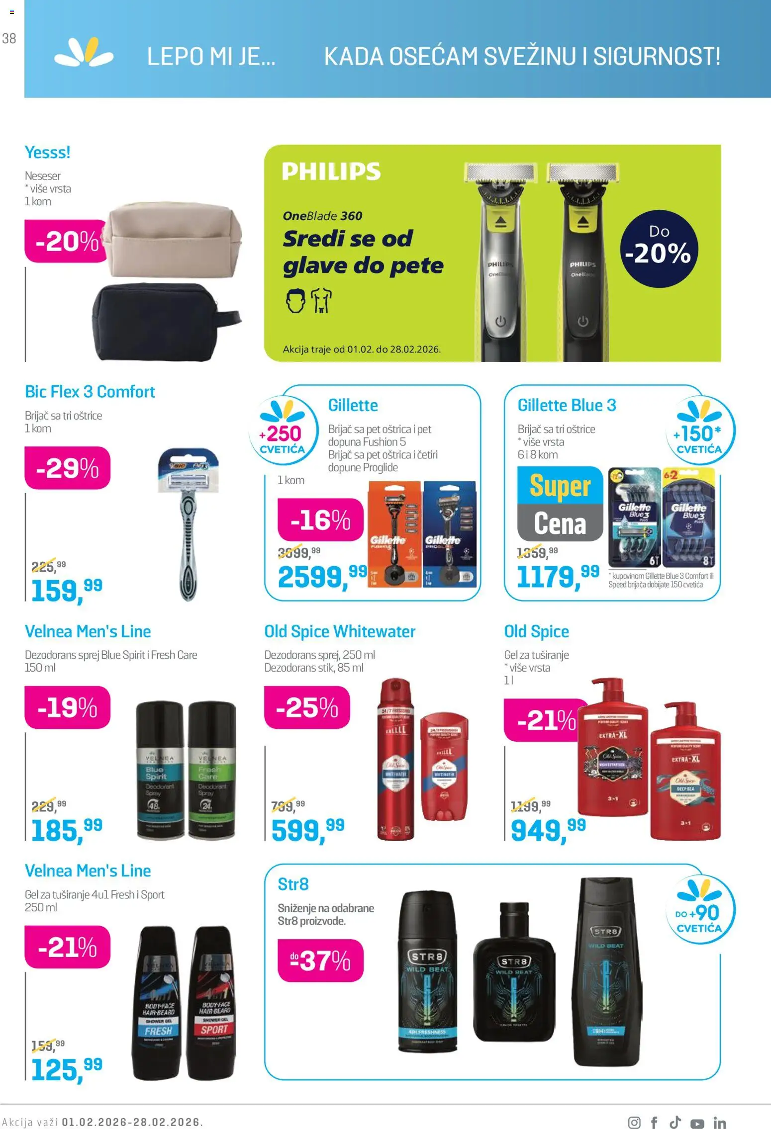 Lilly drogerie katalog - važi od 01.02.2026 | Strana: 38 | Proizvode: Gillette, Brijač, Gel za tuširanje, Dezodorans