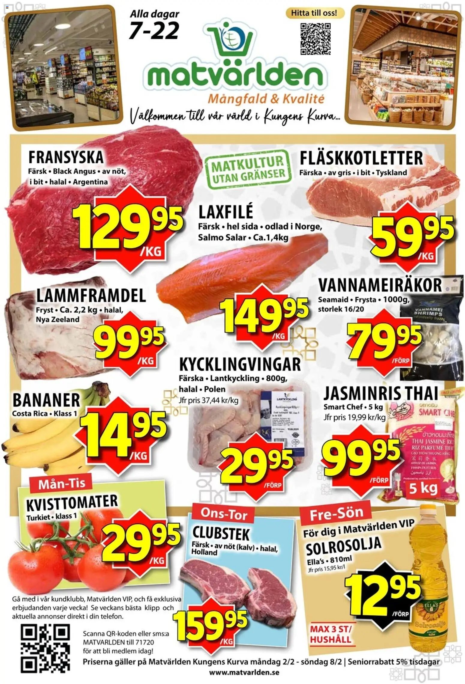 Matvärlden reklamblad aktuell från 02.02.2026 | Sida: 1 | Produkter: Galler, Bananer