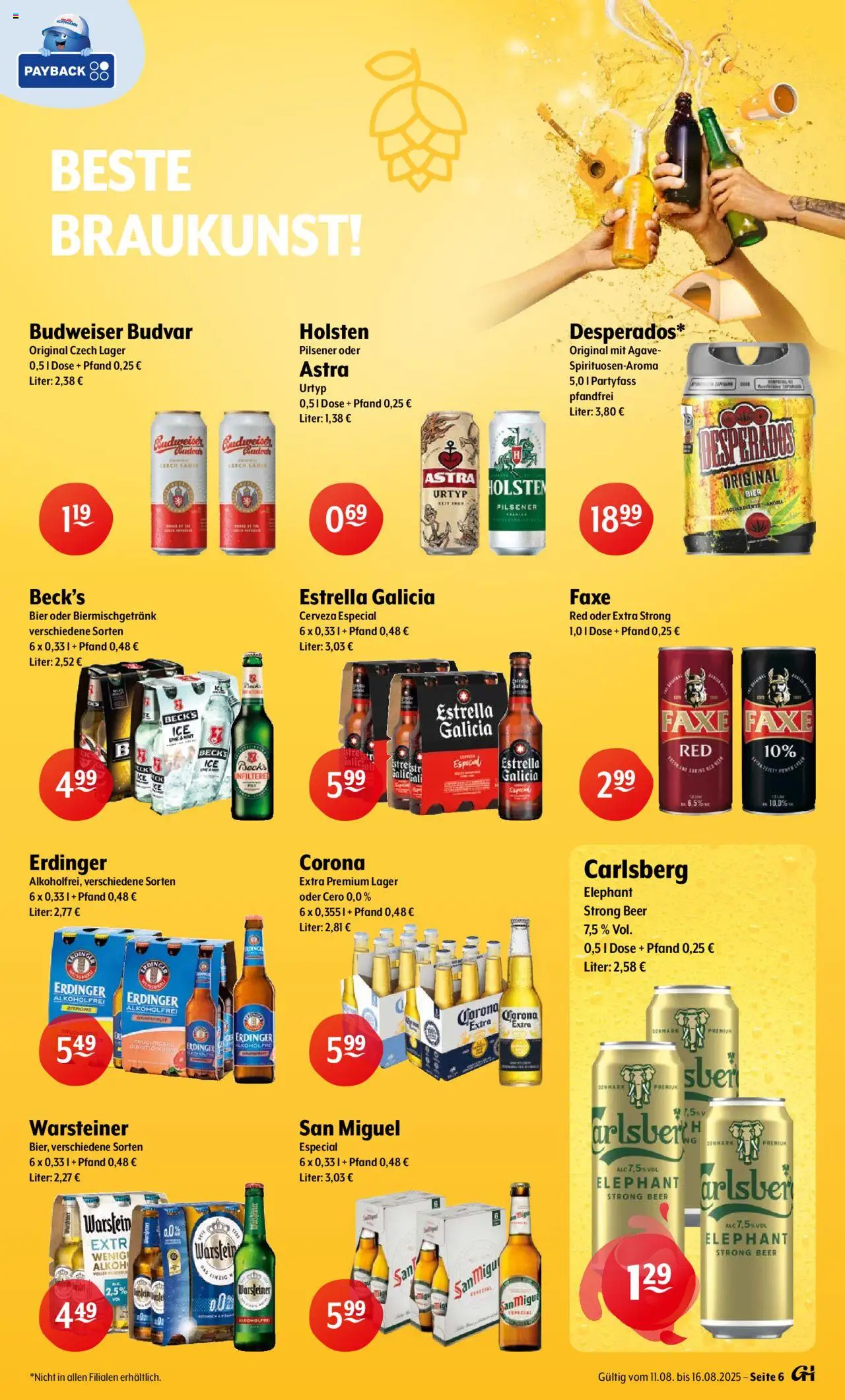 Getränke Hoffmann Prospekt - gültig ab dem 11.08.2025 | Seite: 6 | Produkte: Erdinger, Carlsberg, Warsteiner, Budweiser