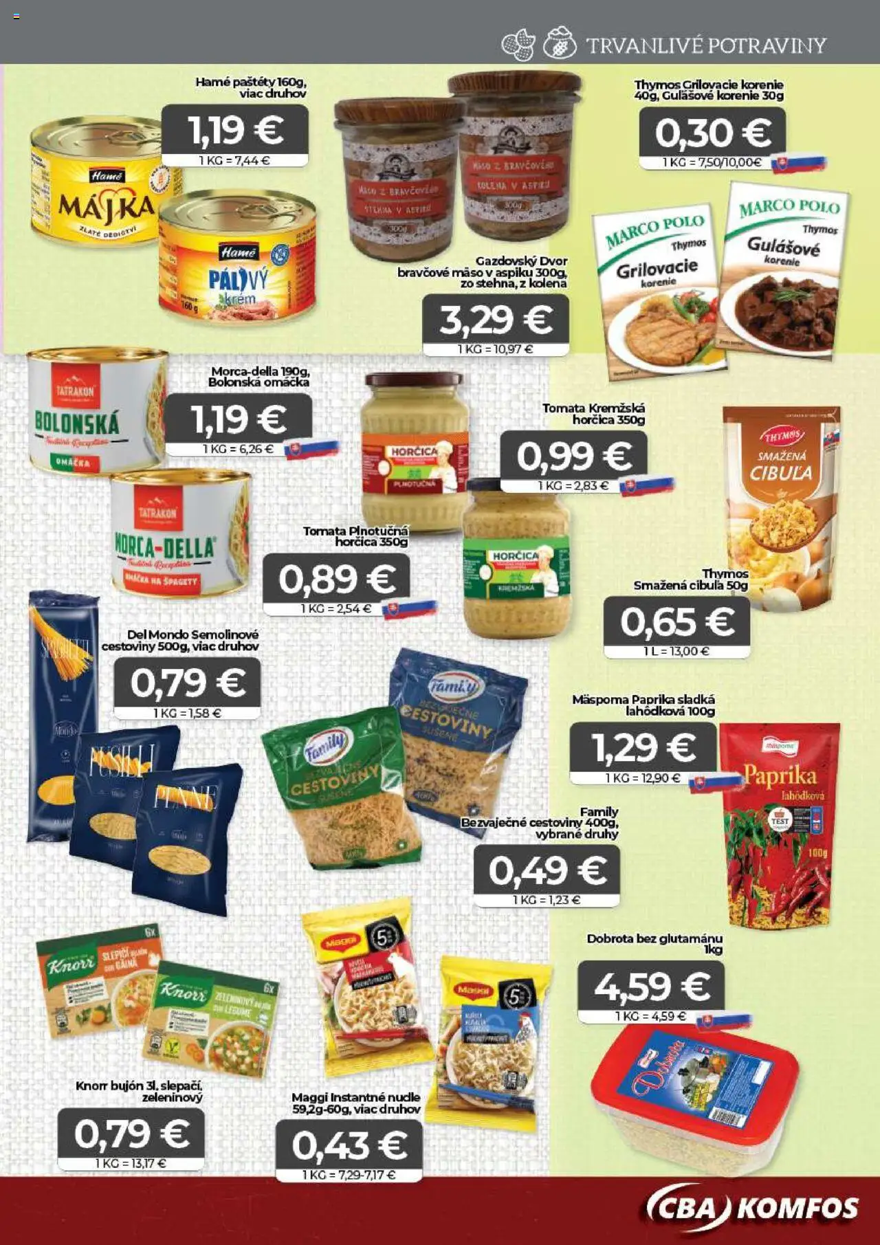 CBA Komfos Leták │ platný od 22.08.2025 | Strana: 7 | Produkty: Bujón, Bravčové mäso, Korenie, Špagety