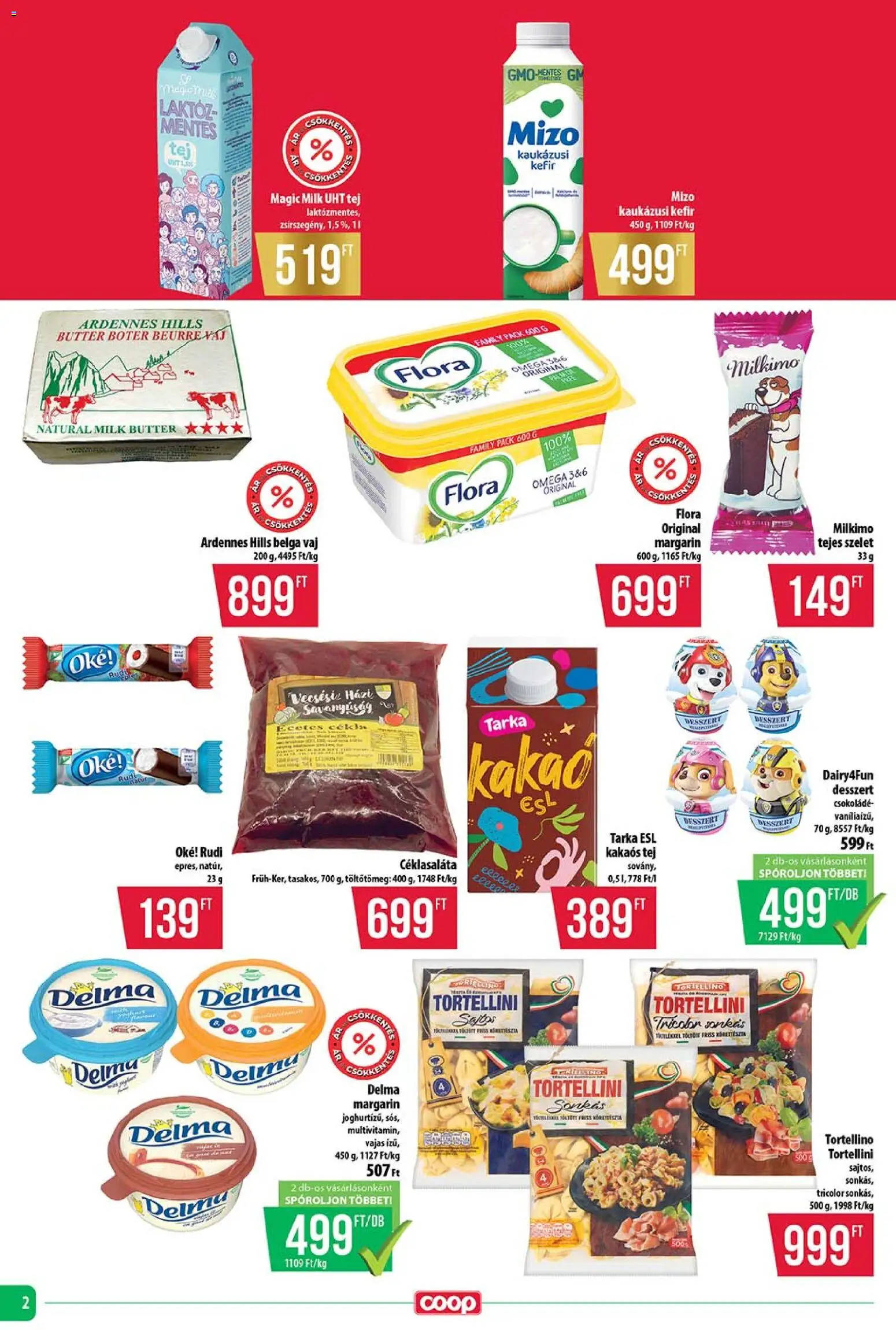 COOP akciós ujság - amely érvényes a következő dátumtól: 16.04.2026 | Oldal: 2 | Termékek: Tej, Tortellini, Csokoládé, Kaukázusi kefír