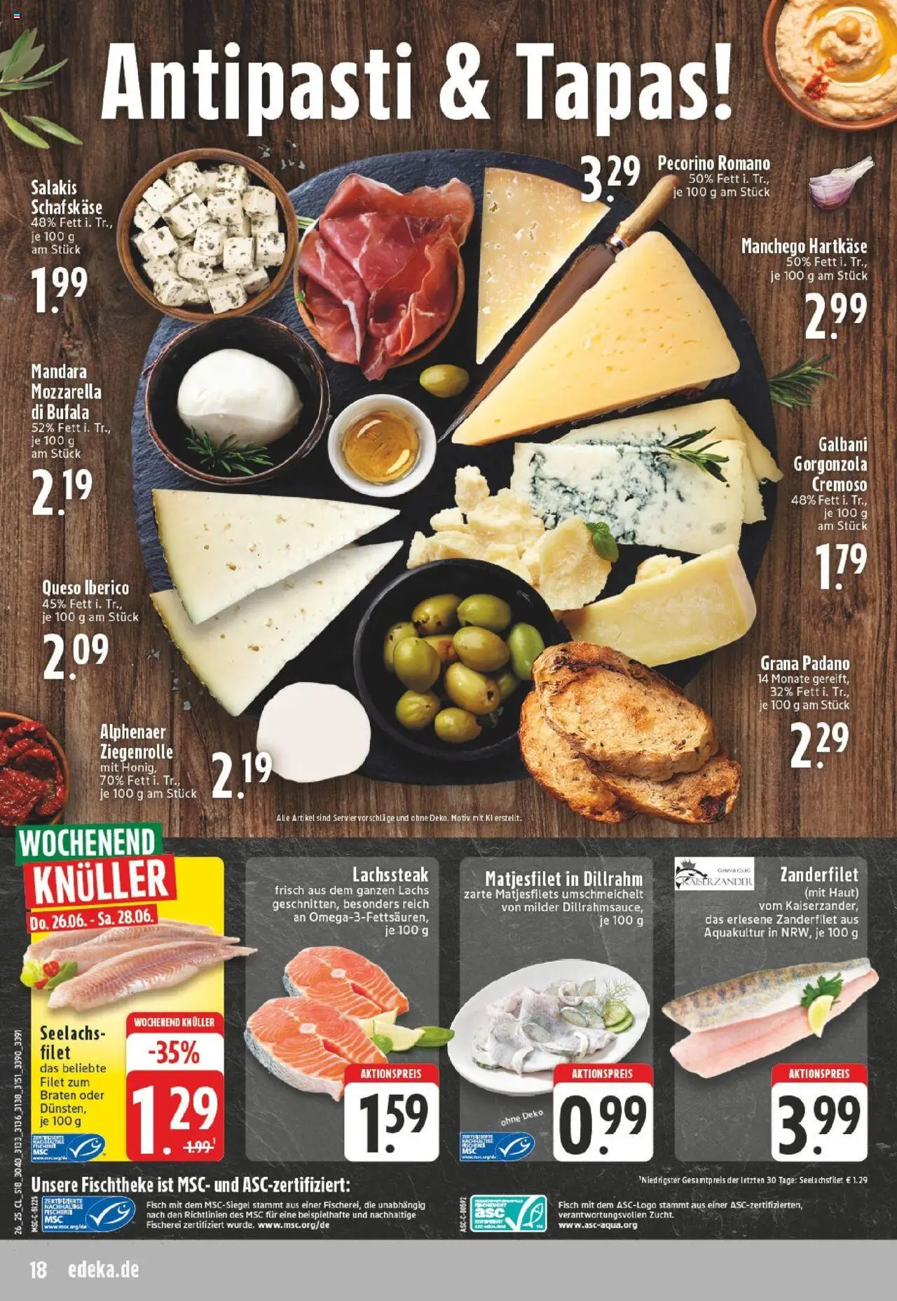 Edeka prospekt Kevelaer	 - gültig ab dem 22.06.2025 | Seite: 18 | Produkte: Mozzarella, Salakis, Steak, Schafskase