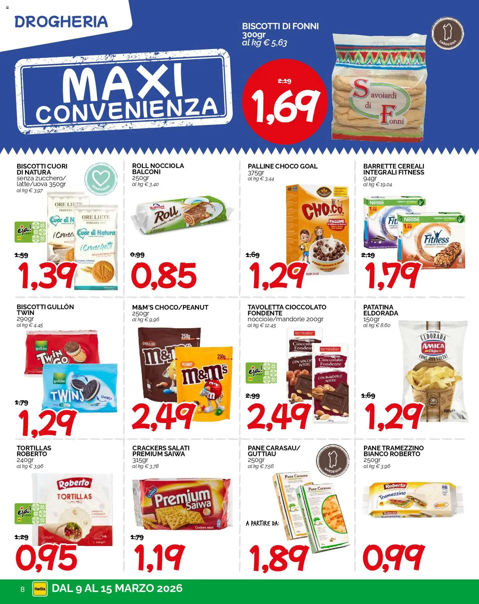 Volantino HarDis del 09.03.2026 | Pagina: 8 | Prodotti: Cereali, Biscotti, Mandorle, Tortillas