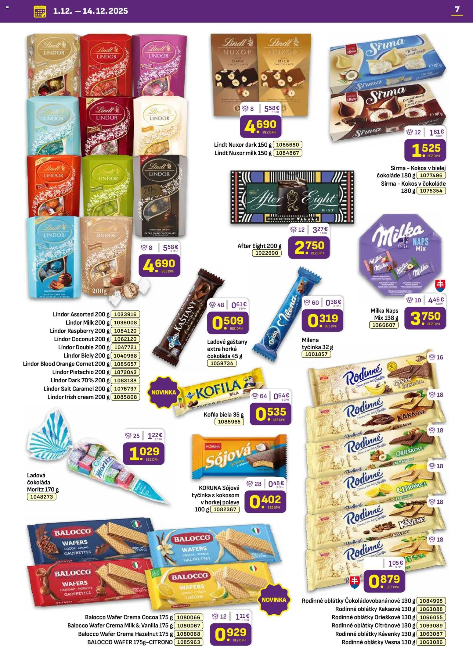 Nové Libex akcie – leták je platný od 01.12.2025 | Strana: 7 | Produkty: Gaštany, Lindt, Čokoláda, Milka