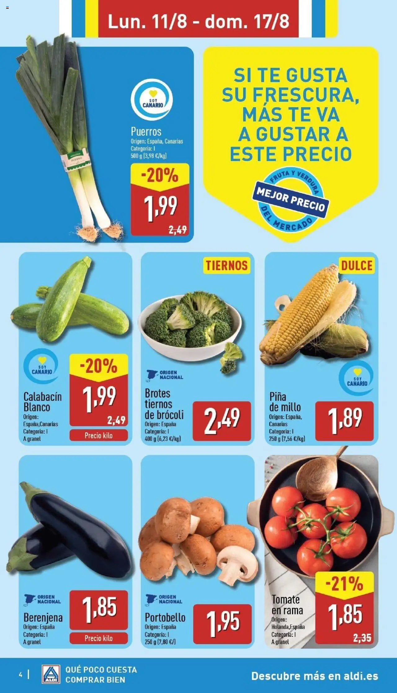 Aldi folleto Canarias │ válido desde el 11.08.2025 | Página: 4 | Productos: Calabacín, Piña, Té