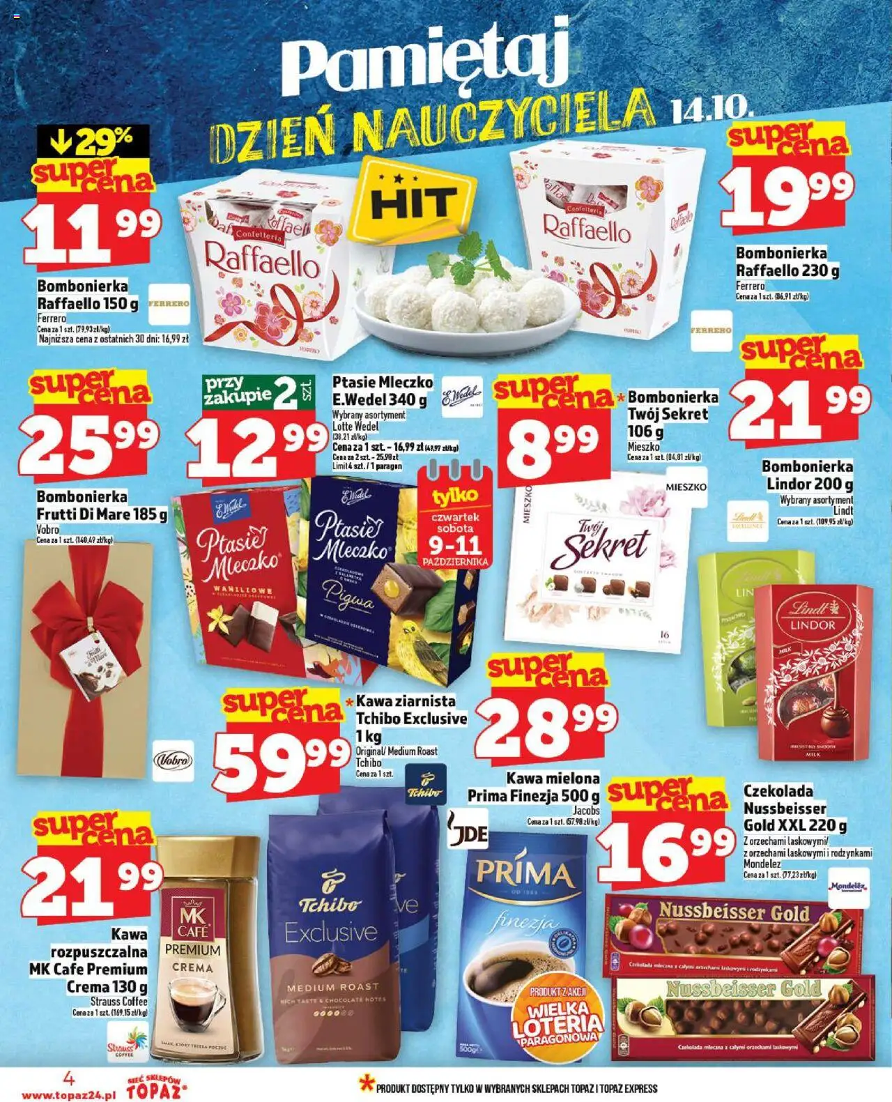 Topaz Gazetka od 09.10.2025 | Strona: 4 | Produkty: Kawa ziarnista, Tchibo exclusive, Czekolada, Frutti di Mare