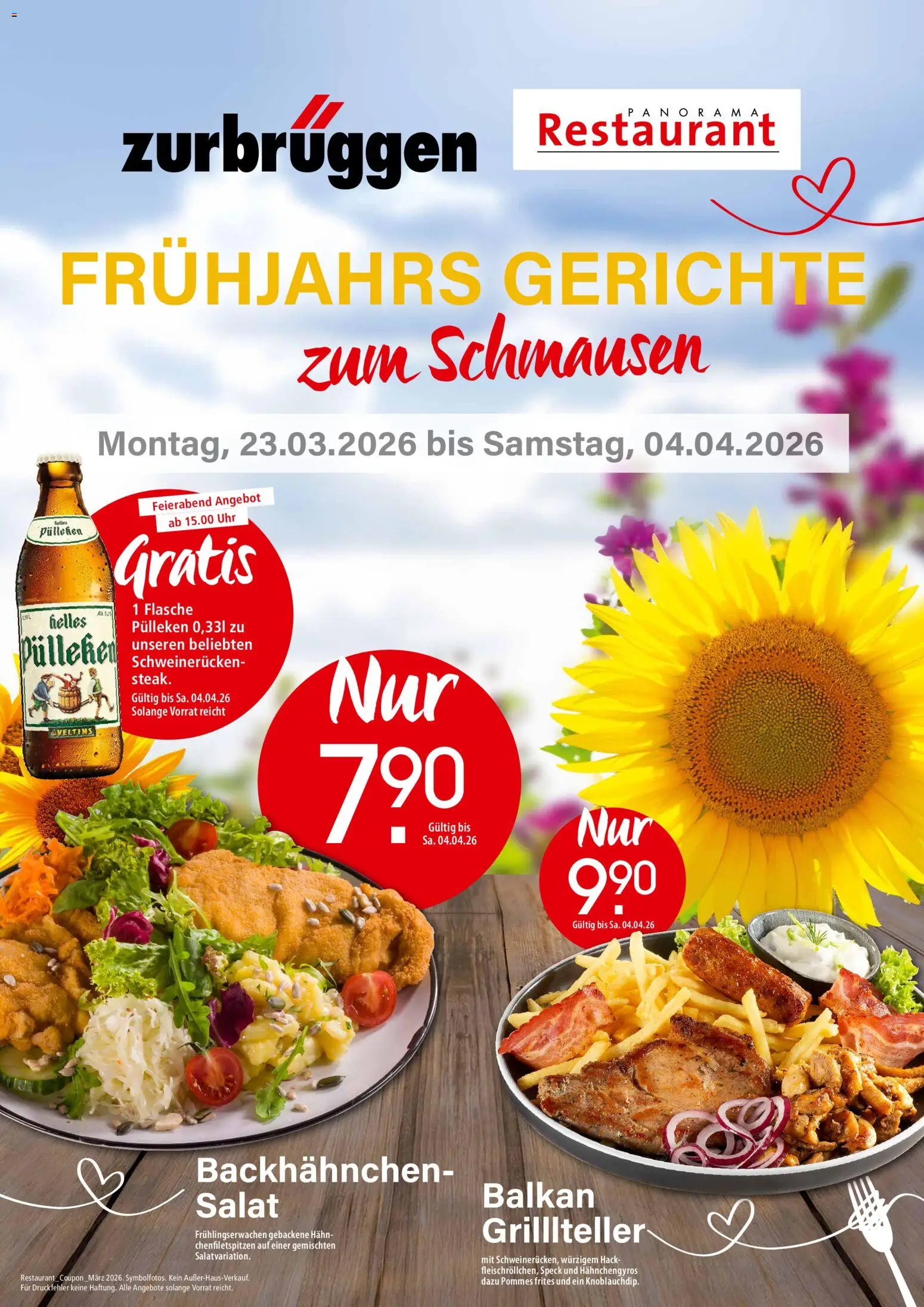 Zurbrüggen Restaurant Coupons – gültig ab 23.03.2026 | Seite: 1 | Produkte: Pommes, Schweinerucken, Uhr, Veltins