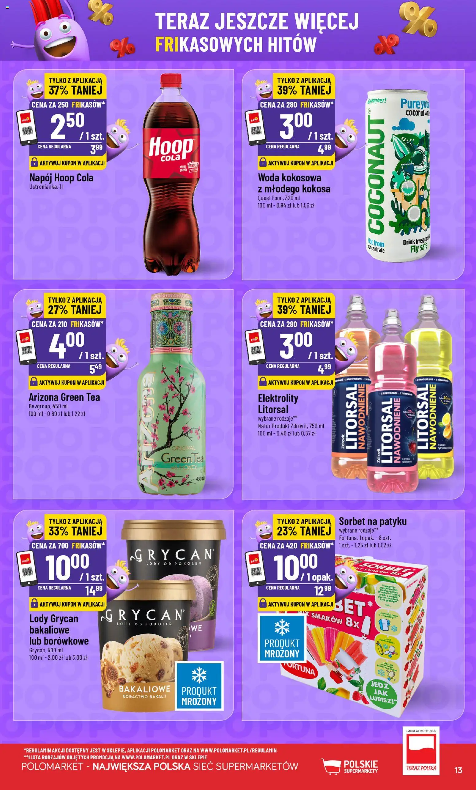 POLOmarket Gazetka - Frikasowe Hity od 10.12.2025 | Strona: 13 | Produkty: Woda kokosowa, Lody Grycan, Sorbet, Woda