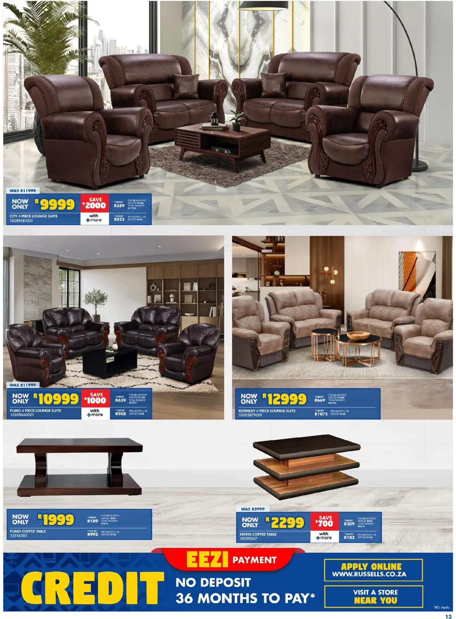 New Russells catalogue – valid from 16.04.2026 | Page: 13 | Products: Coffee table, Table, Lounge suite, Coffee