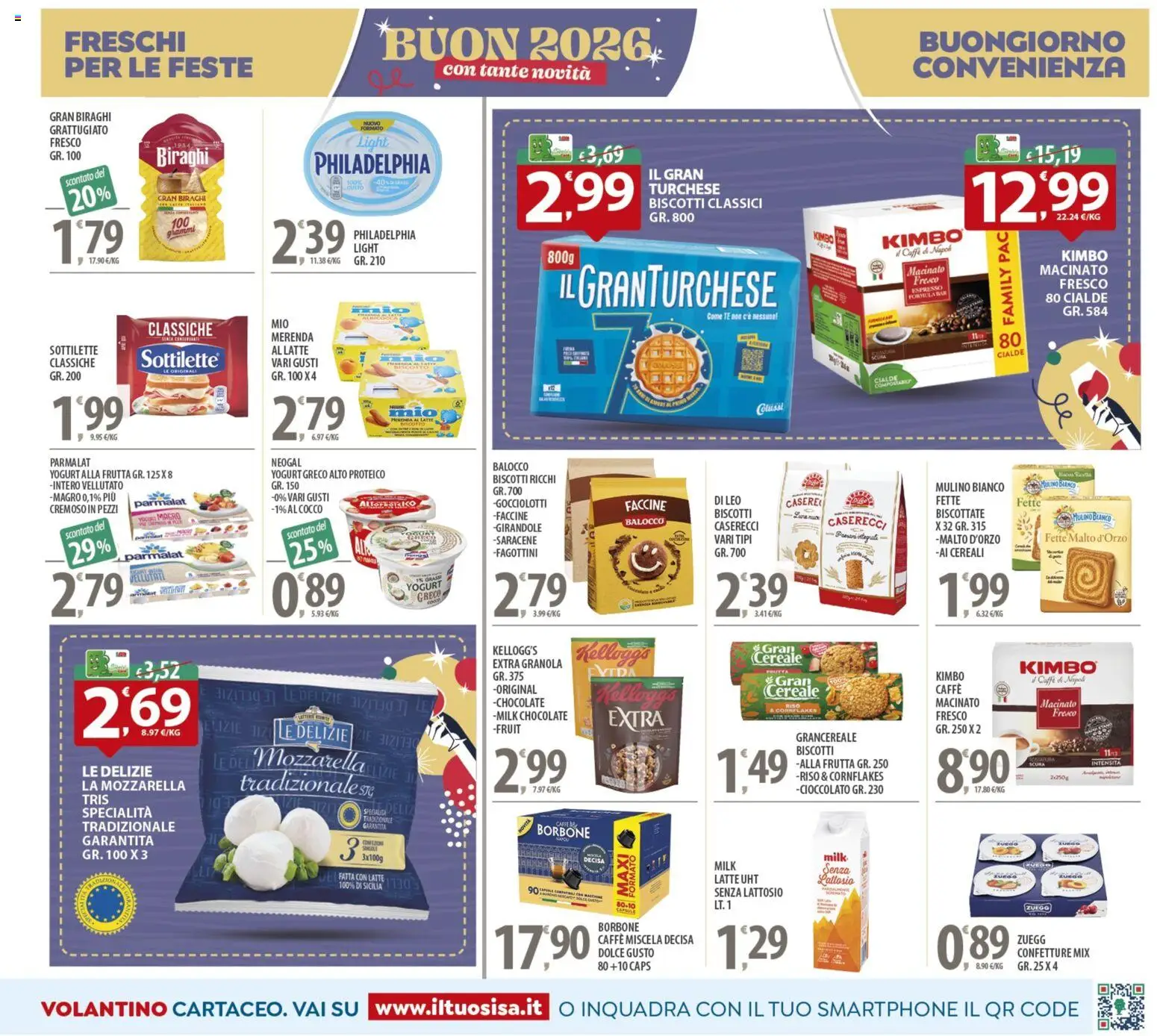 Volantino SISA del 27.12.2025 | Pagina: 7 | Prodotti: Yogurt greco, Cereali, Biscotti, Mozzarella