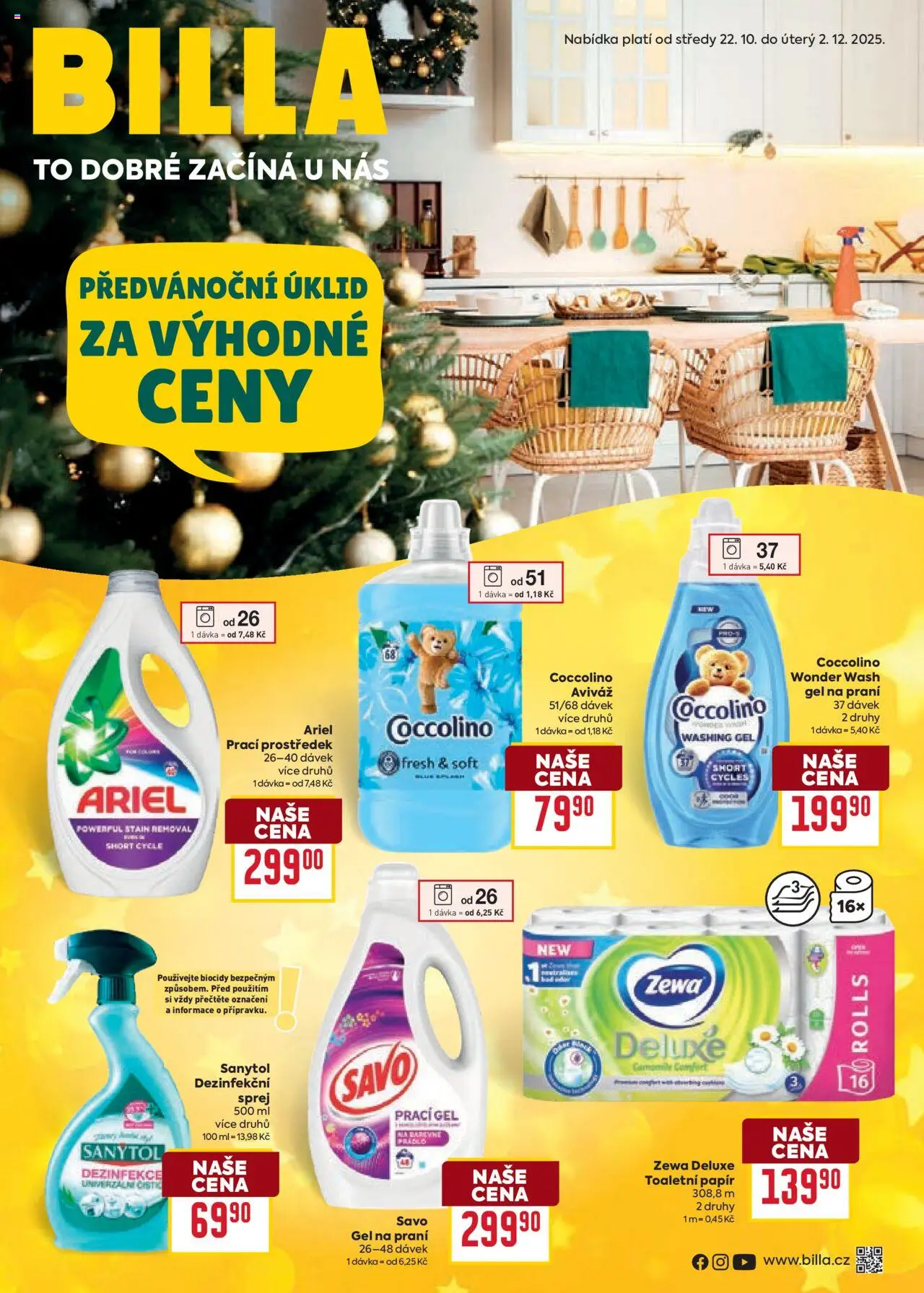 Billa leták - Cleaning od 22.10.2025 | Strana: 1 | Produkty: Prací prostředek, Zewa deluxe, Deluxe, Zewa