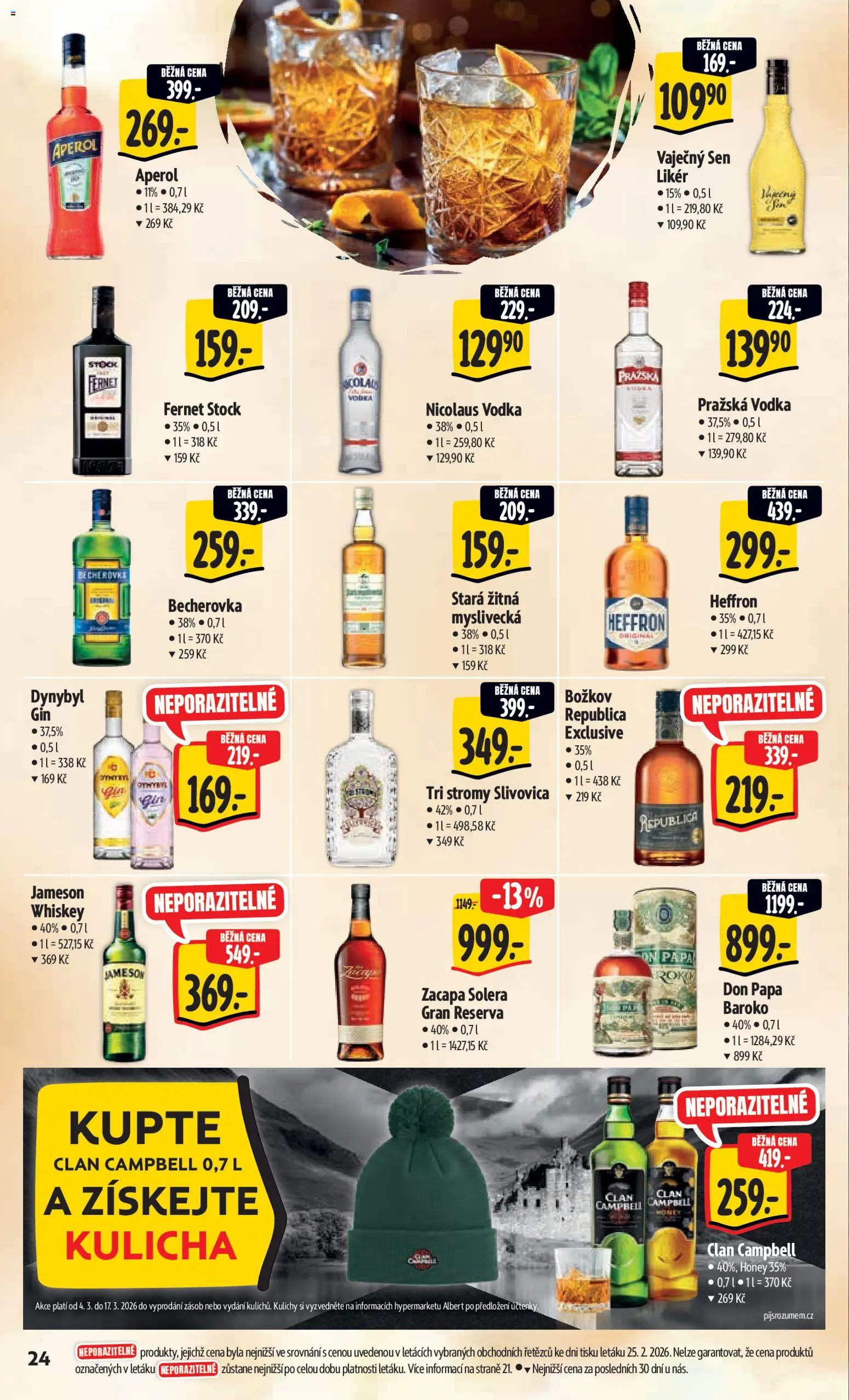 Albert leták - Hypermarket od 04.03.2026 | Strana: 32 | Produkty: Whiskey, Božkov, Becherovka, Don papa