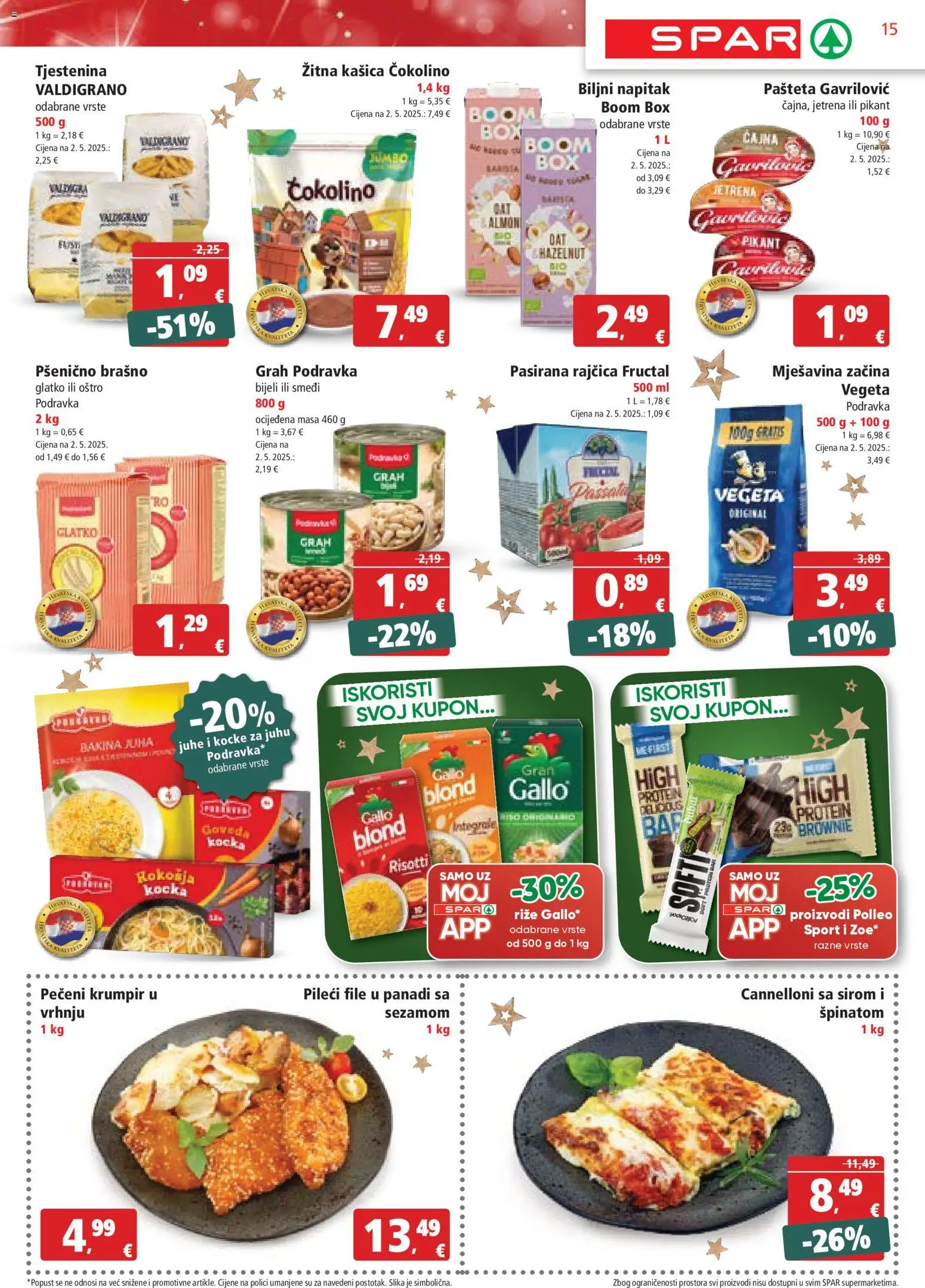 Spar katalog | vrijedi od 26.11.2025 | Stranica: 15 | Proizvodi: Pileći file, Tjestenina, Pašteta, Vegeta