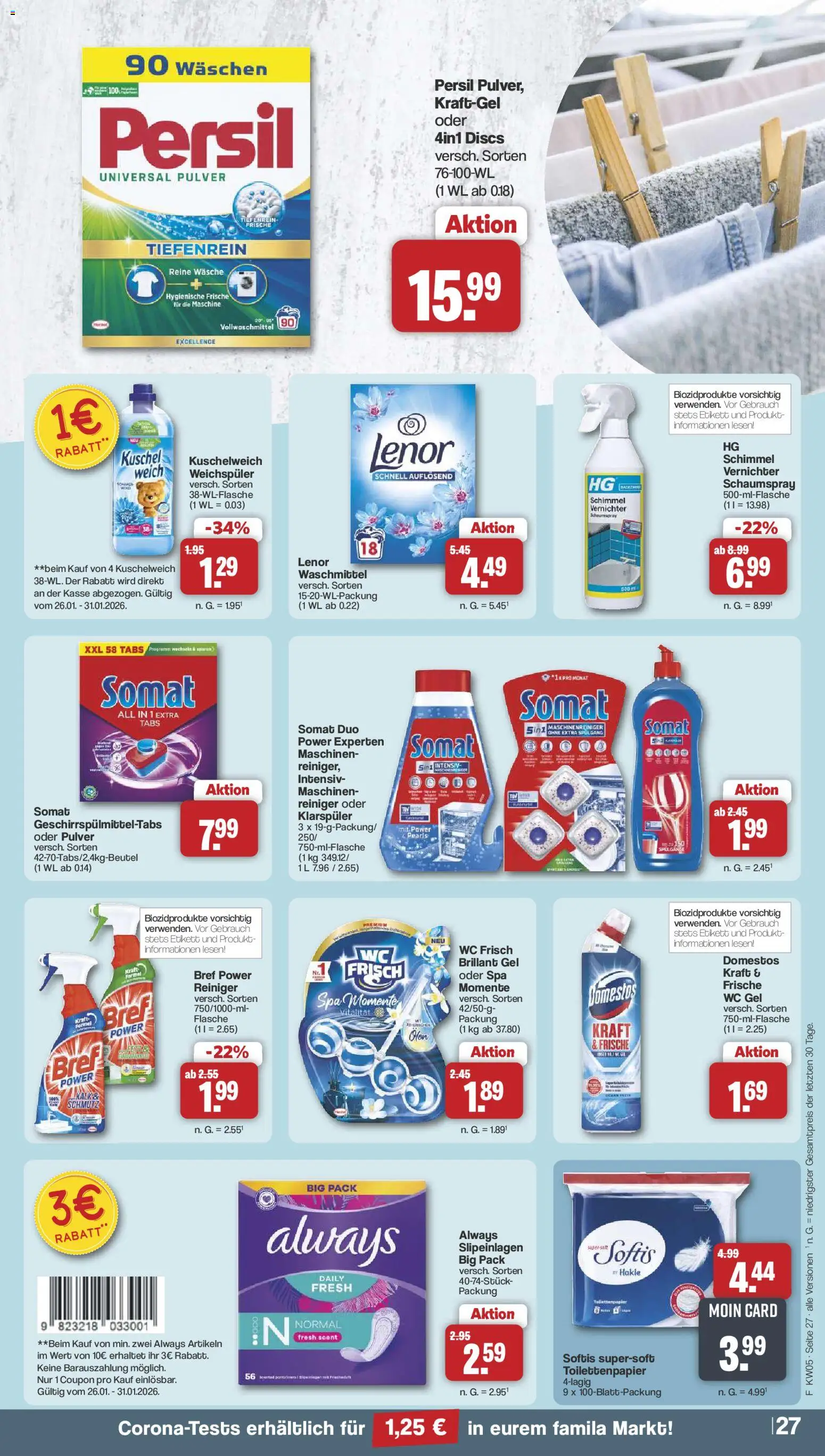 Famila Nordwest Prospekt 	 – gültig ab 26.01.2026 | Seite: 27 | Produkte: Kuschelweich, Weichspüler, Klarspüler, Wc frisch