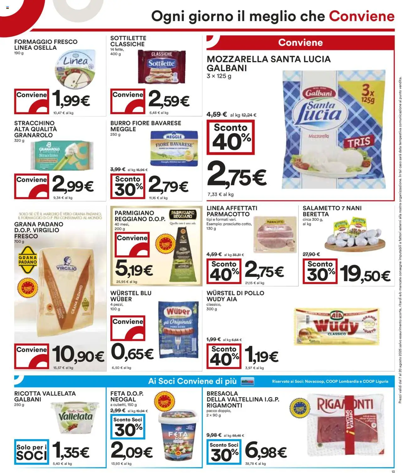 Volantino COOP del 07.08.2025 | Pagina: 13 | Prodotti: Bresaola, Prosciutto, Burro, Ricotta