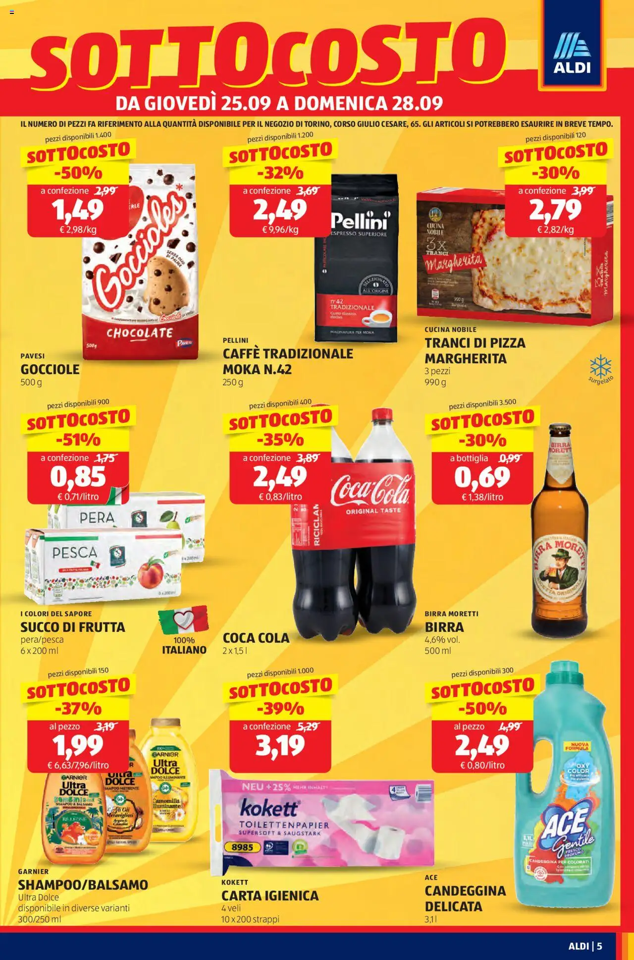 Volantino Aldi del 25.09.2025 | Pagina: 5 | Prodotti: Caffè, Frutta, Olio, Birra Moretti