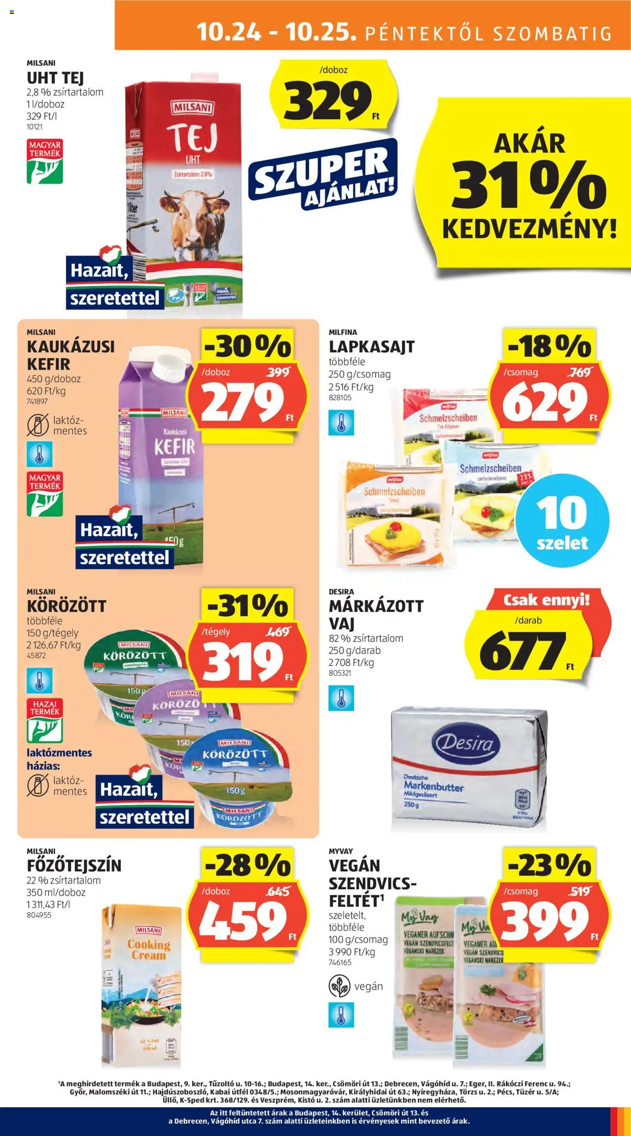 Aldi akciós ujság - amely érvényes a következő dátumtól: 24.10.2025 | Oldal: 11 | Termékek: Lapkasajt, Tej, Kaukázusi kefír, Vegán
