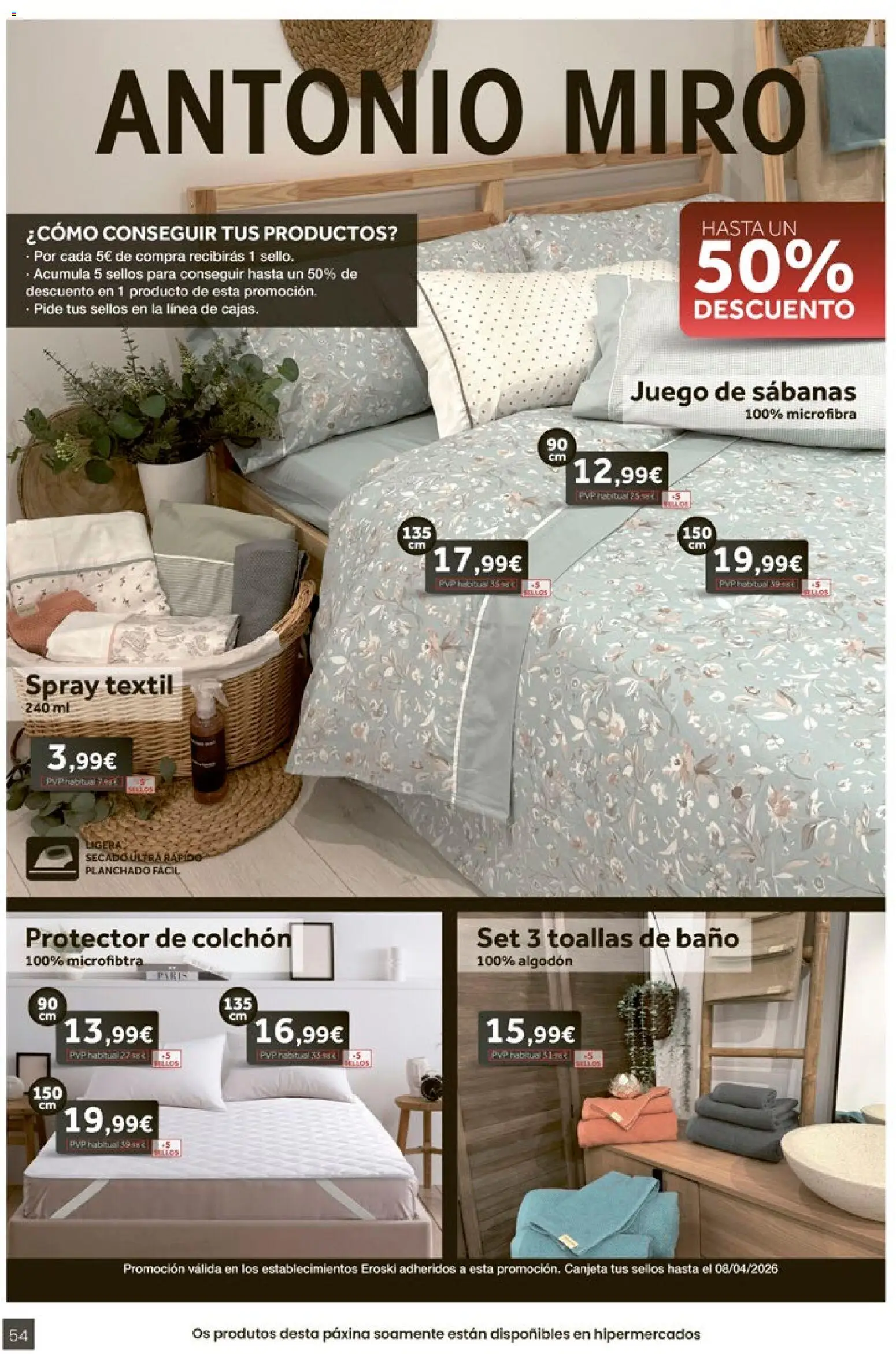 Eroski - Entroido do aforro │ válido desde el 29.01.2026 | Página: 54 | Productos: Juego de sábanas, Colchon, Baño