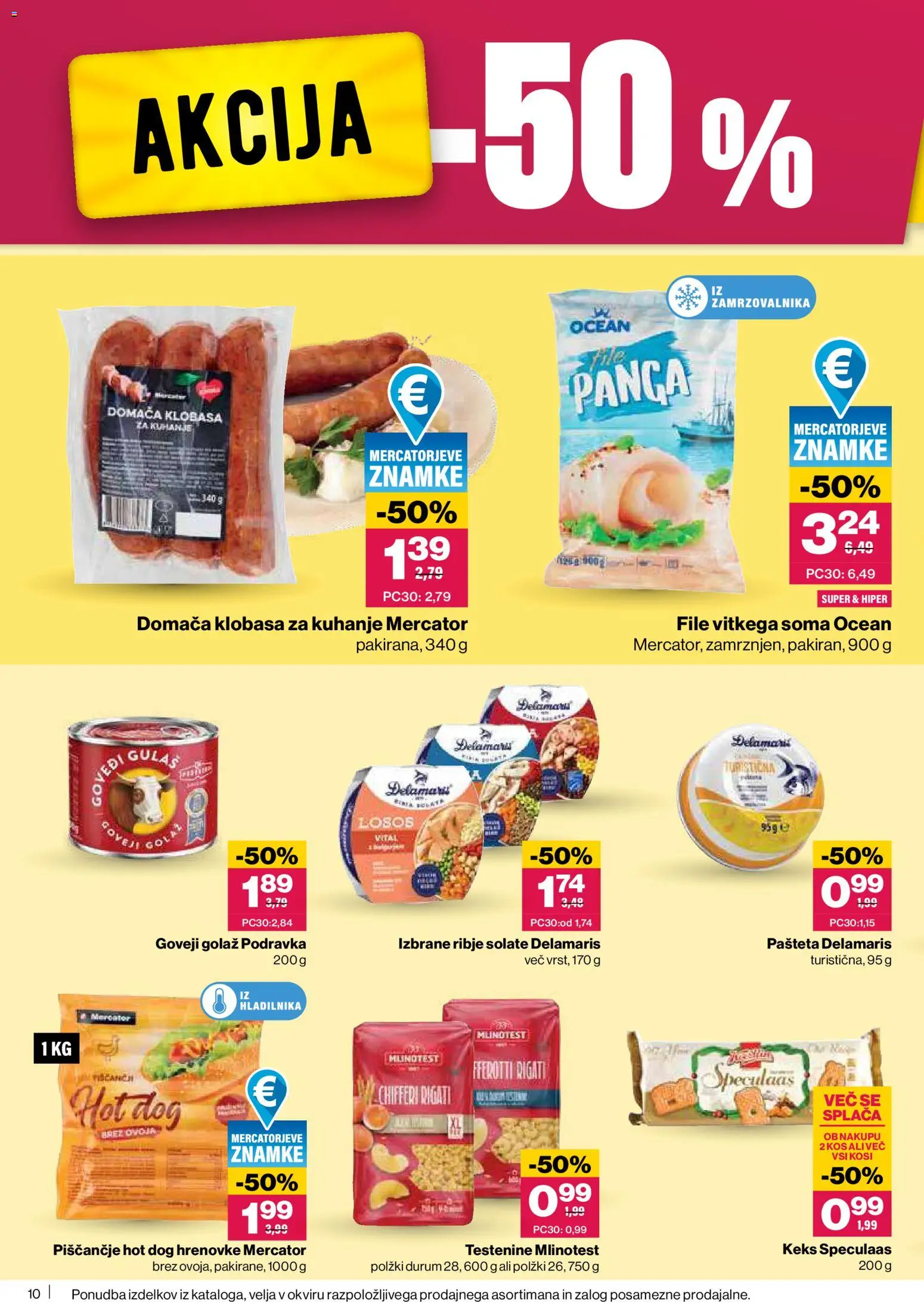 Novi Mercator katalog ponudbe – veljaven od 09.04.2026 | Stran: 10 | Izdelki: Hrenovke, Losos, Kos, Testenine