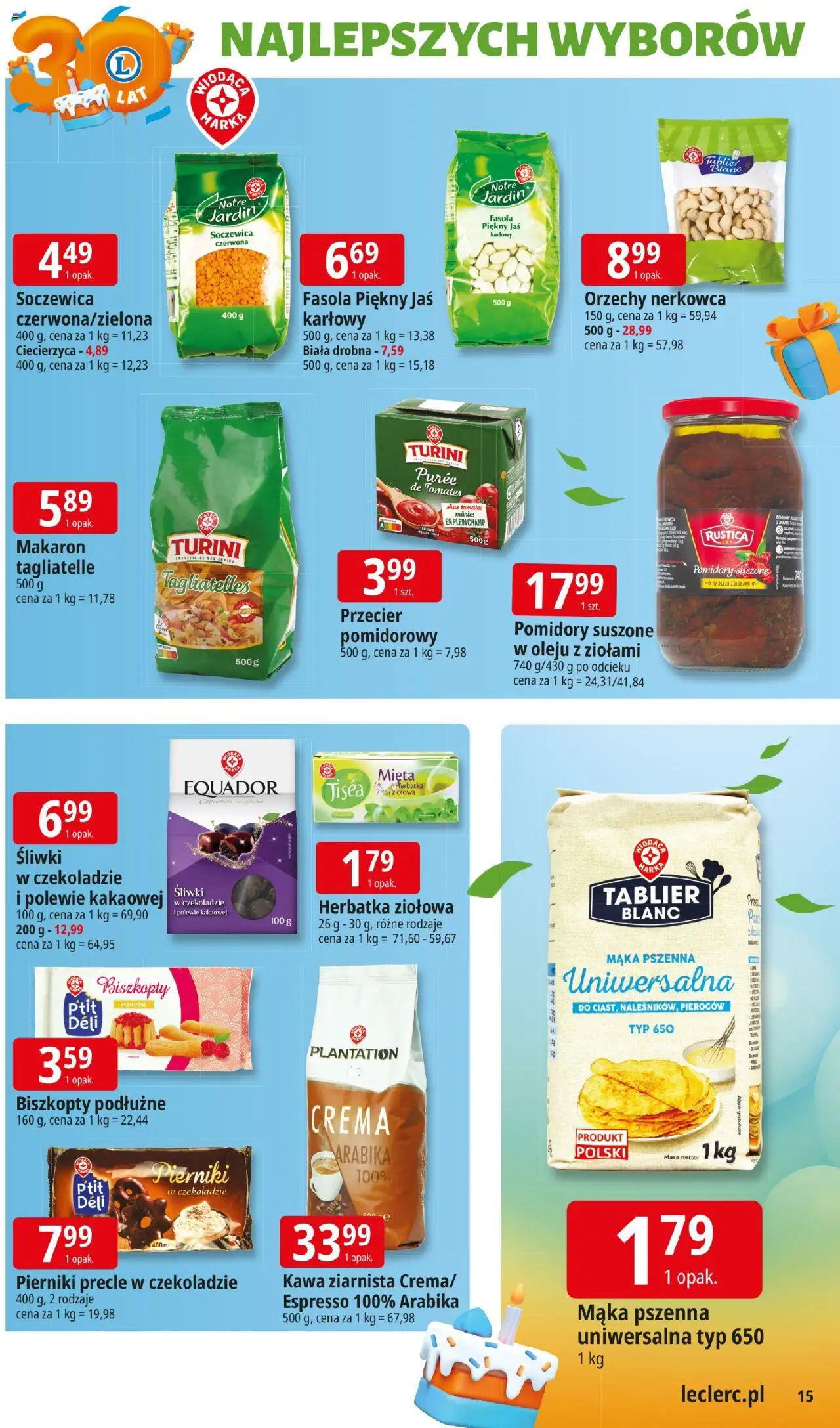 E.Leclerc Gazetka od 22.09.2025 | Strona: 15 | Produkty: Pierniki, Biszkopty podłużne, Kawa, Soczewica
