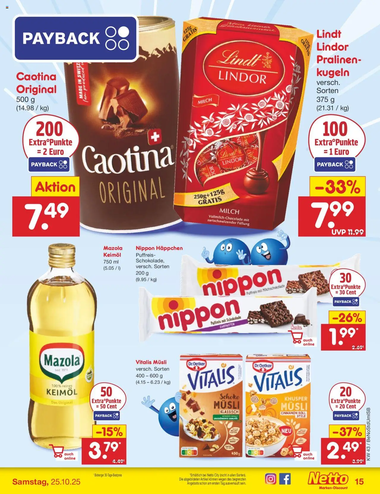 Netto Marken-Discount Prospekt 	 – gültig ab 20.10.2025 | Seite: 21 | Produkte: Musli, Milch, Schokolade, Lindt