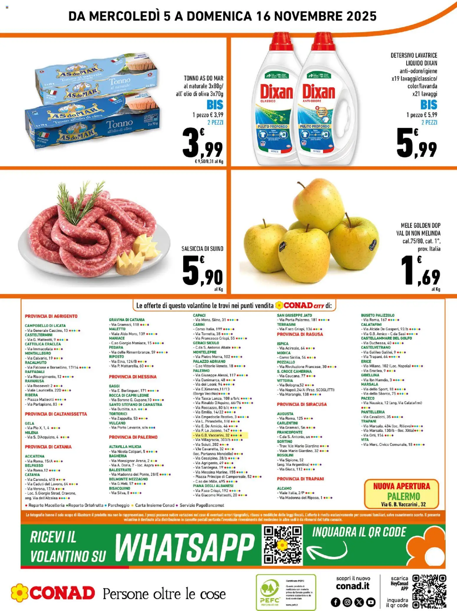 Volantino Conad del 05.11.2025 | Pagina: 16 | Prodotti: Mele, Suino, Olio, Salsiccia