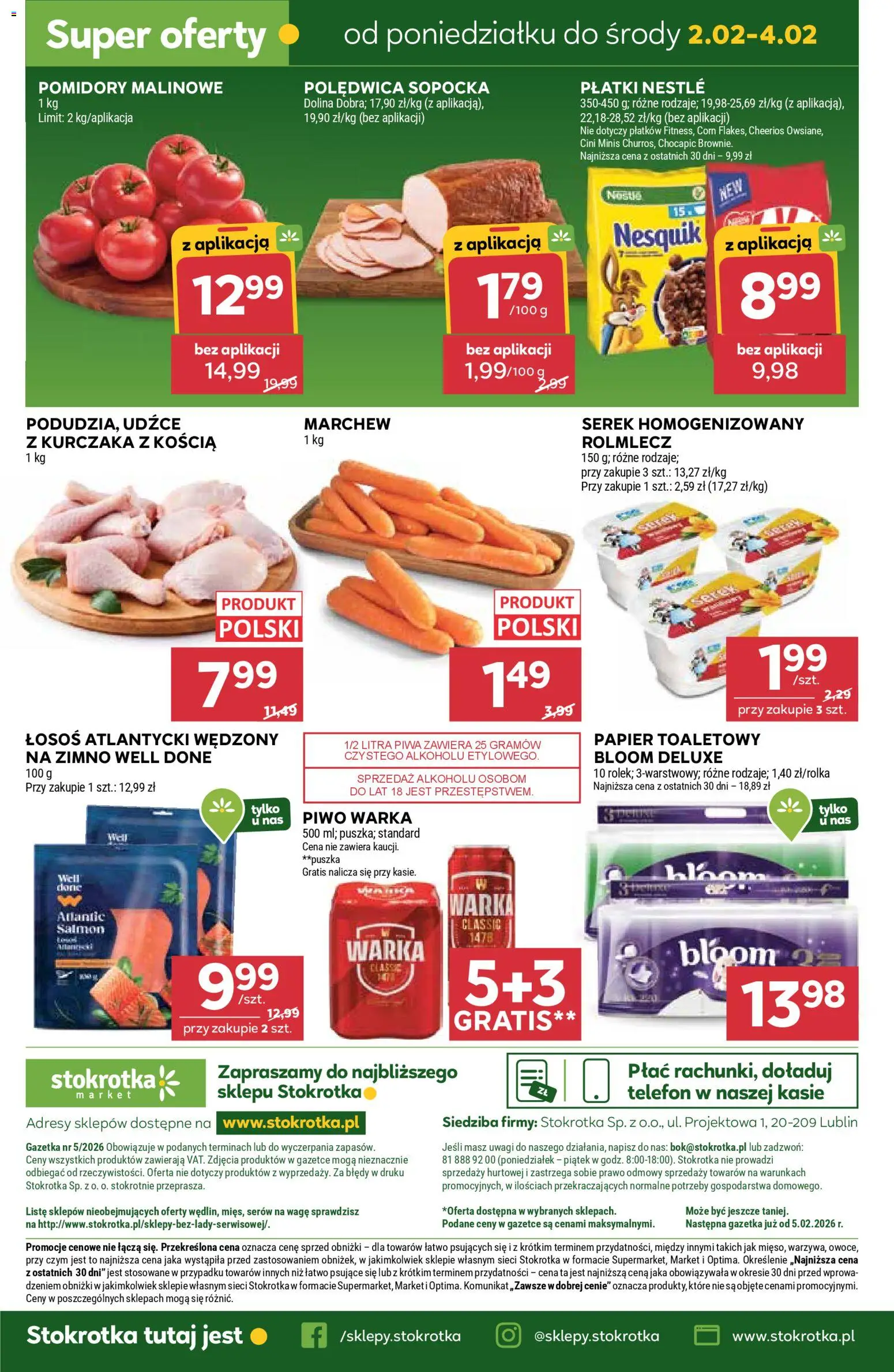 Stokrotka Gazetka - Market od 29.01.2026 | Strona: 26 | Produkty: Stokrotka, Piwo Warka, Pomidory, Płatki