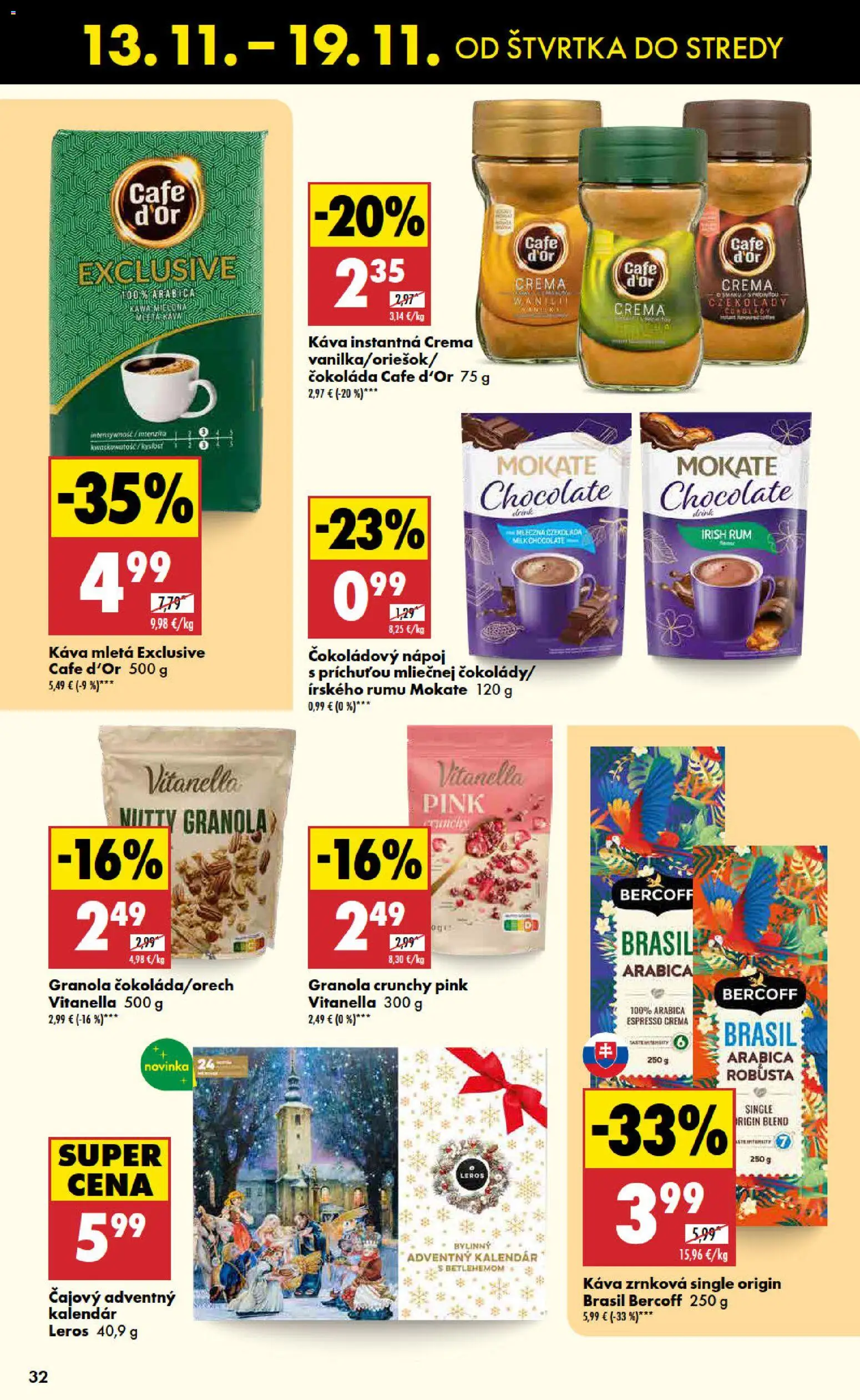 Nové Biedronka akcie – leták je platný od 13.11.2025 | Strana: 32 | Produkty: Káva, Čokoláda, Rum