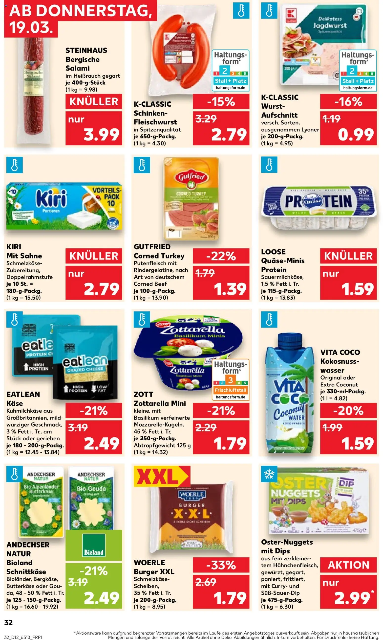 Kaufland Prospekt Köln	 – gültig ab 19.03.2026 | Seite: 32 | Produkte: Käse, Mozzarella, Salami, Sahne