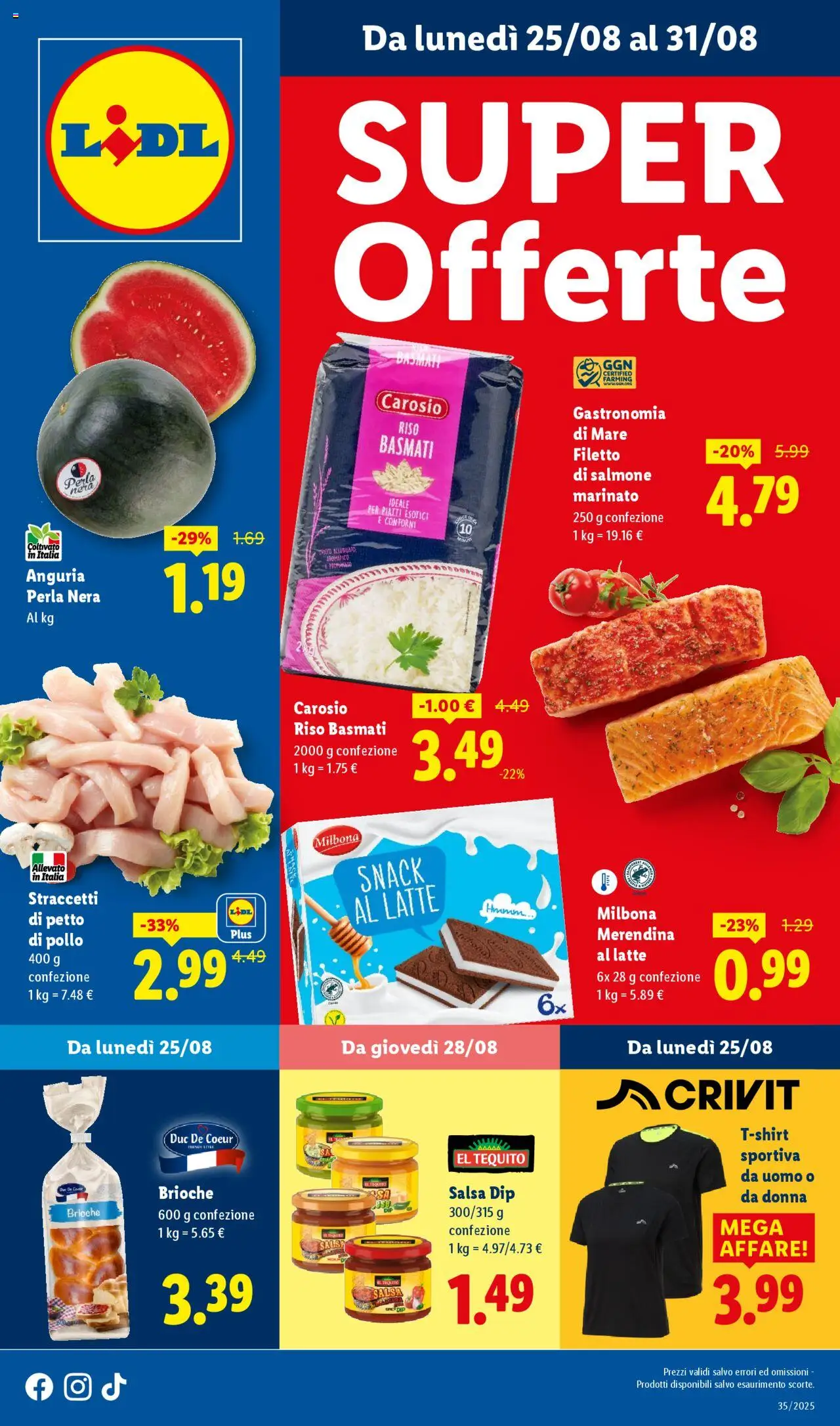 Volantino Lidl del 25.08.2025 | Pagina: 1 | Prodotti: Pollo, Latte, T-shirt, Anguria