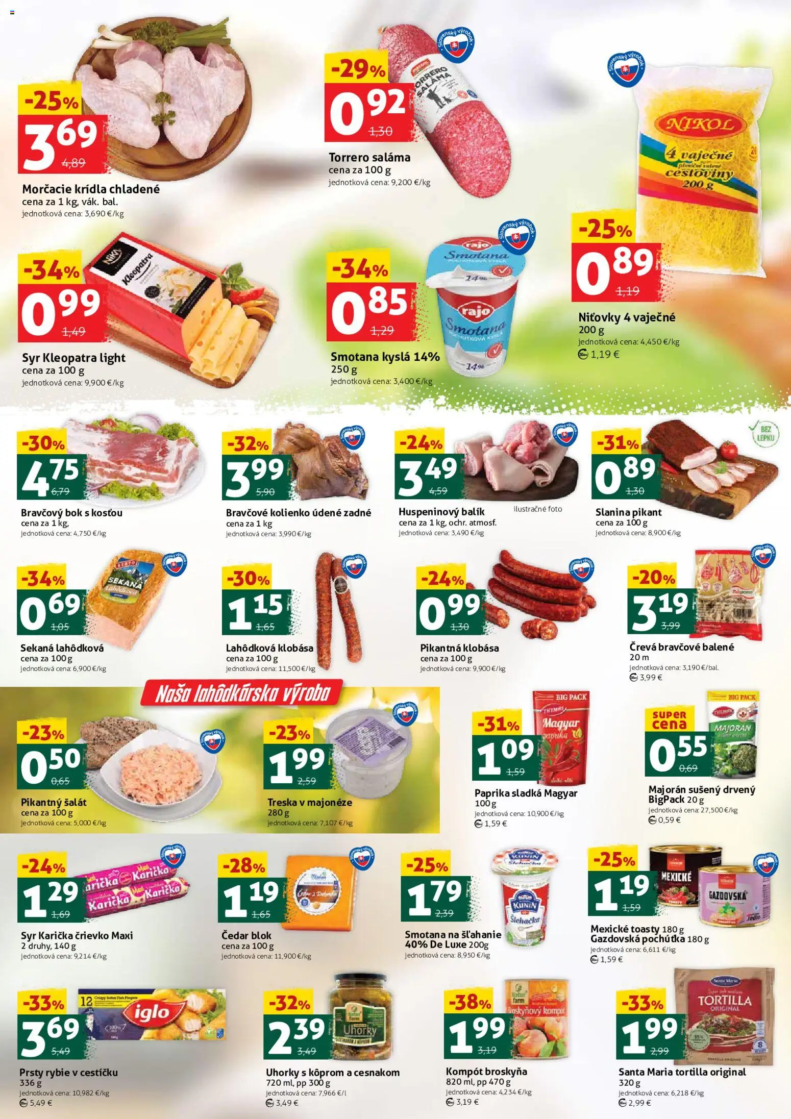 Nové COOP Jednota akcie – leták je platný od 07.11.2025 | Strana: 2 | Produkty: Syr, Klobása, Treska, Majorán