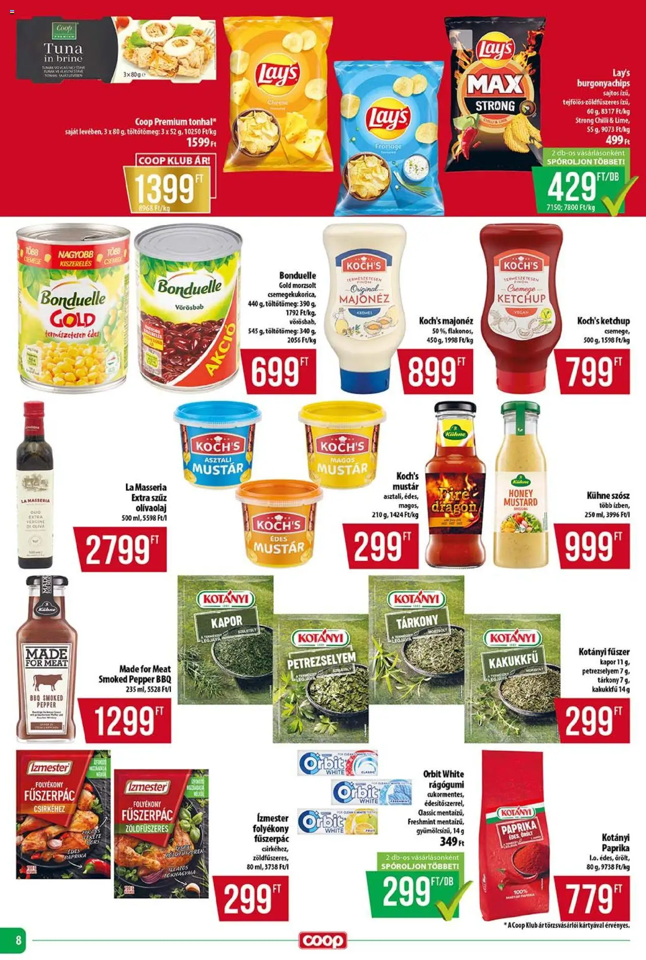 COOP akciós ujság - amely érvényes a következő dátumtól: 14.08.2025 | Oldal: 8 | Termékek: Petrezselyem, Kakukkfű, Fűszer, Szósz