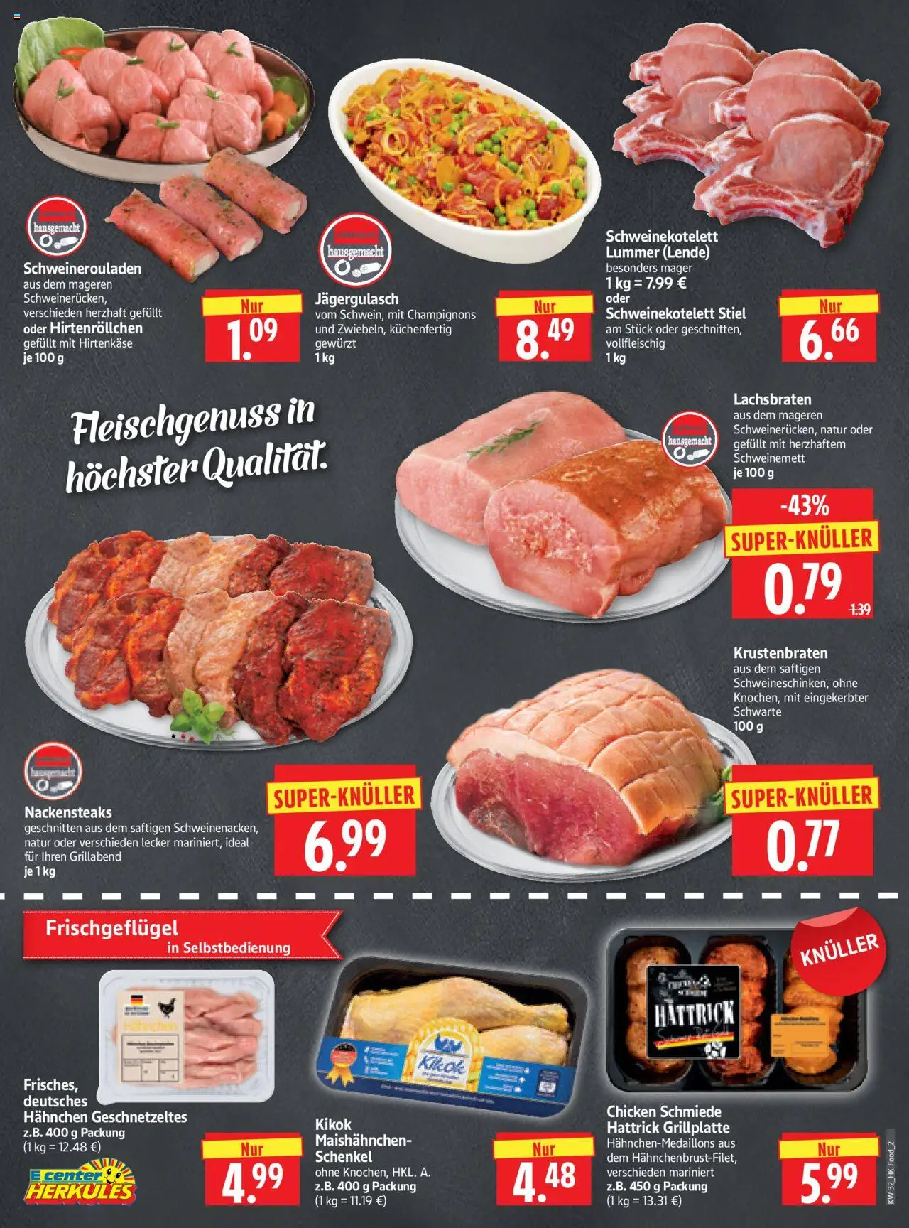 HERKULES Prospekt - gültig ab dem 04.08.2025 | Seite: 2 | Produkte: Nackensteaks, Hahnchen, Krustenbraten, Champignons
