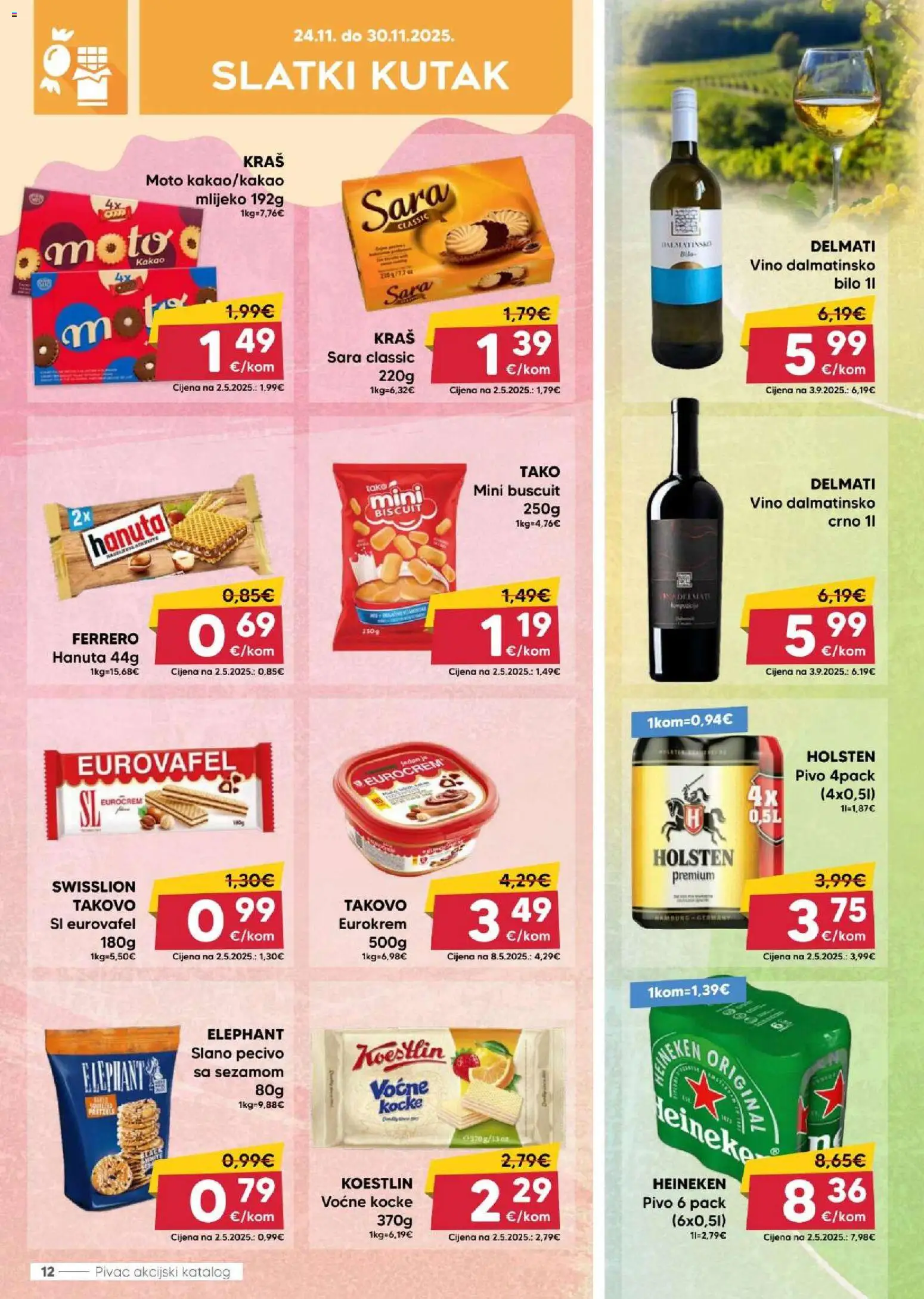Pivac katalog | vrijedi od 24.11.2025 | Stranica: 12 | Proizvodi: Mlijeko, Heineken, Kakao, Pecivo