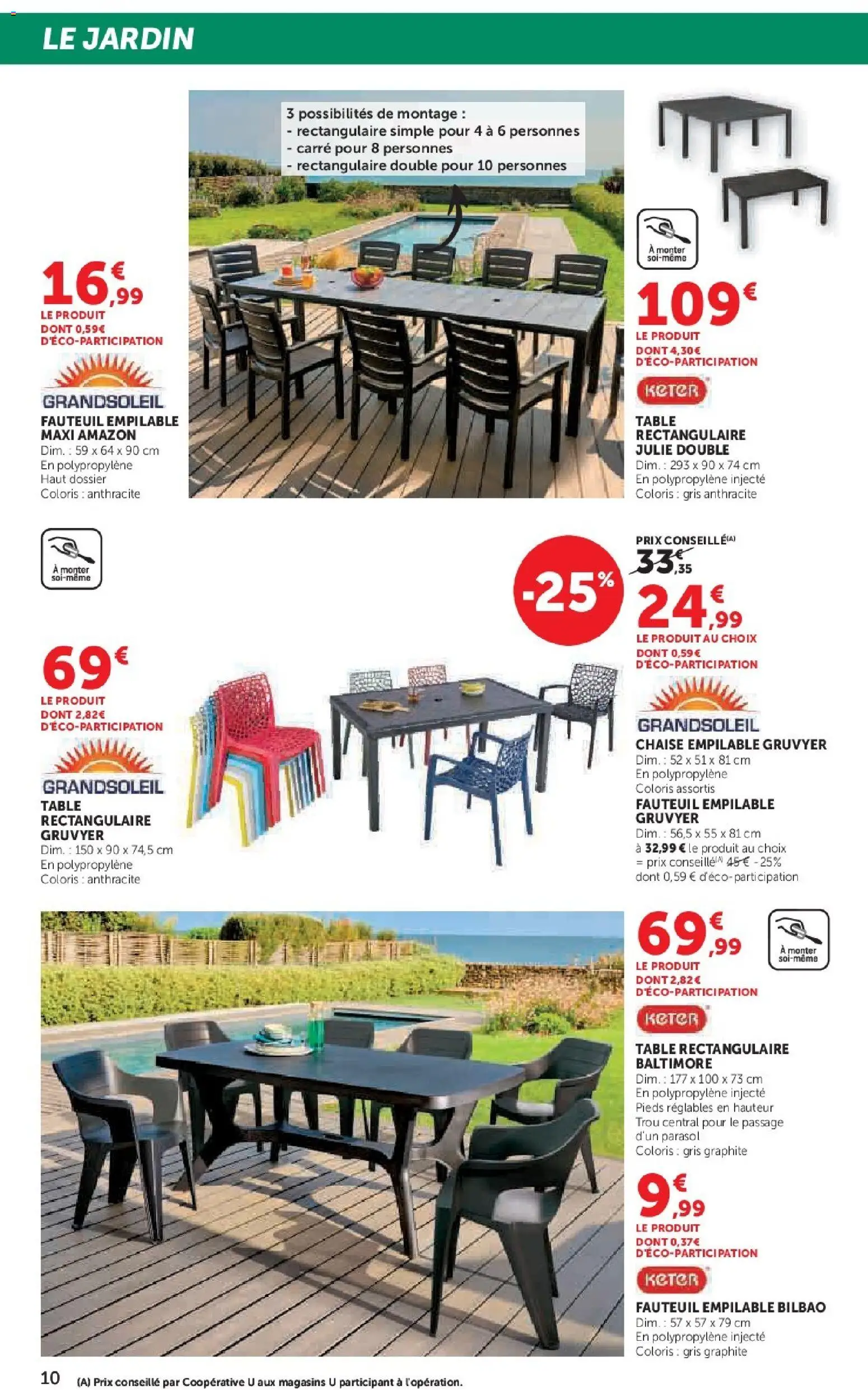 {H1} | Page: 10 | Produits: Fauteuil, Table, Chaise, Parasol