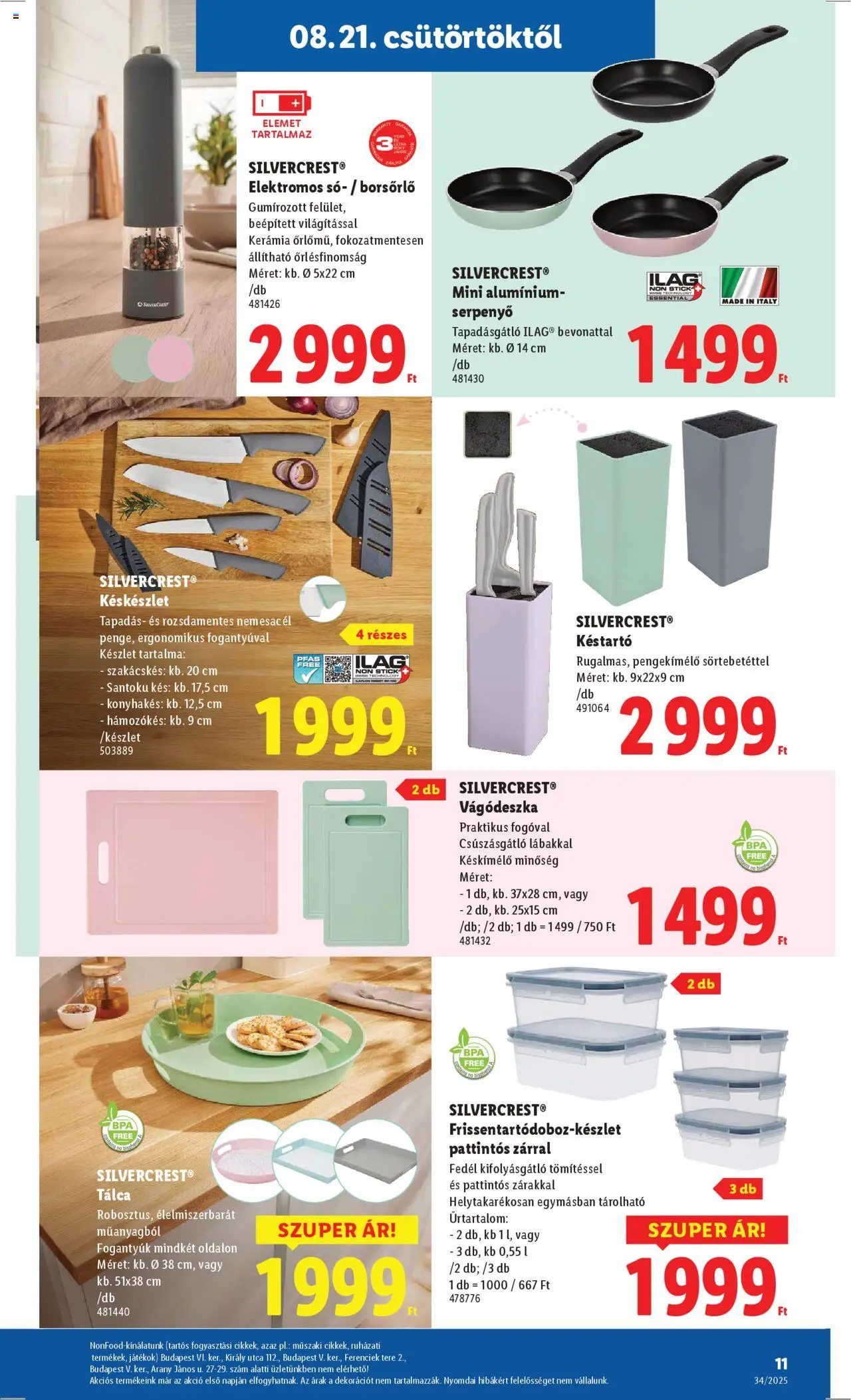 Lidl akciós ujság - amely érvényes a következő dátumtól: 21.08.2025 | Oldal: 11 | Termékek: Vágódeszka, Játékok, Késtartó, Serpenyő