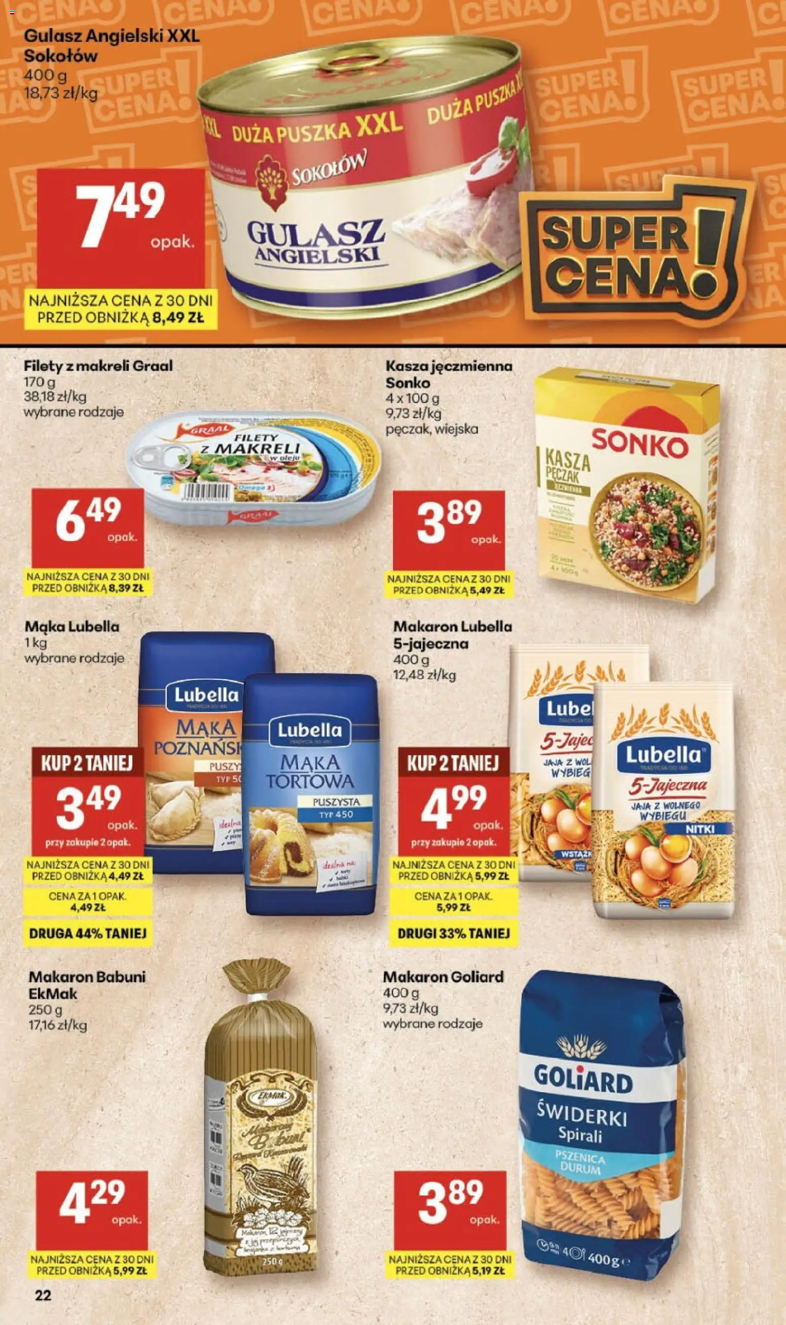 Delikatesy Centrum Gazetka od 26.02.2026 | Strona: 22 | Produkty: Kasza, Kasza jęczmienna, Gulasz angielski, Makaron
