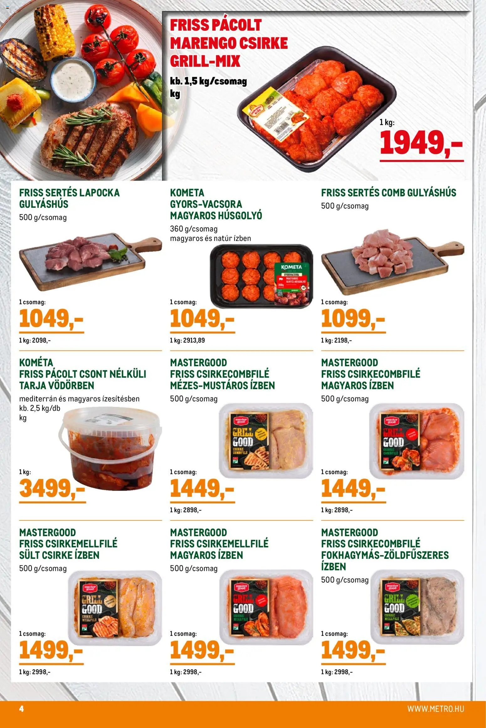 Metro akciós ujság - amely érvényes a következő dátumtól: 02.05.2026 | Oldal: 4 | Termékek: Sertés lapocka, Tarja, Csirkecombfile
