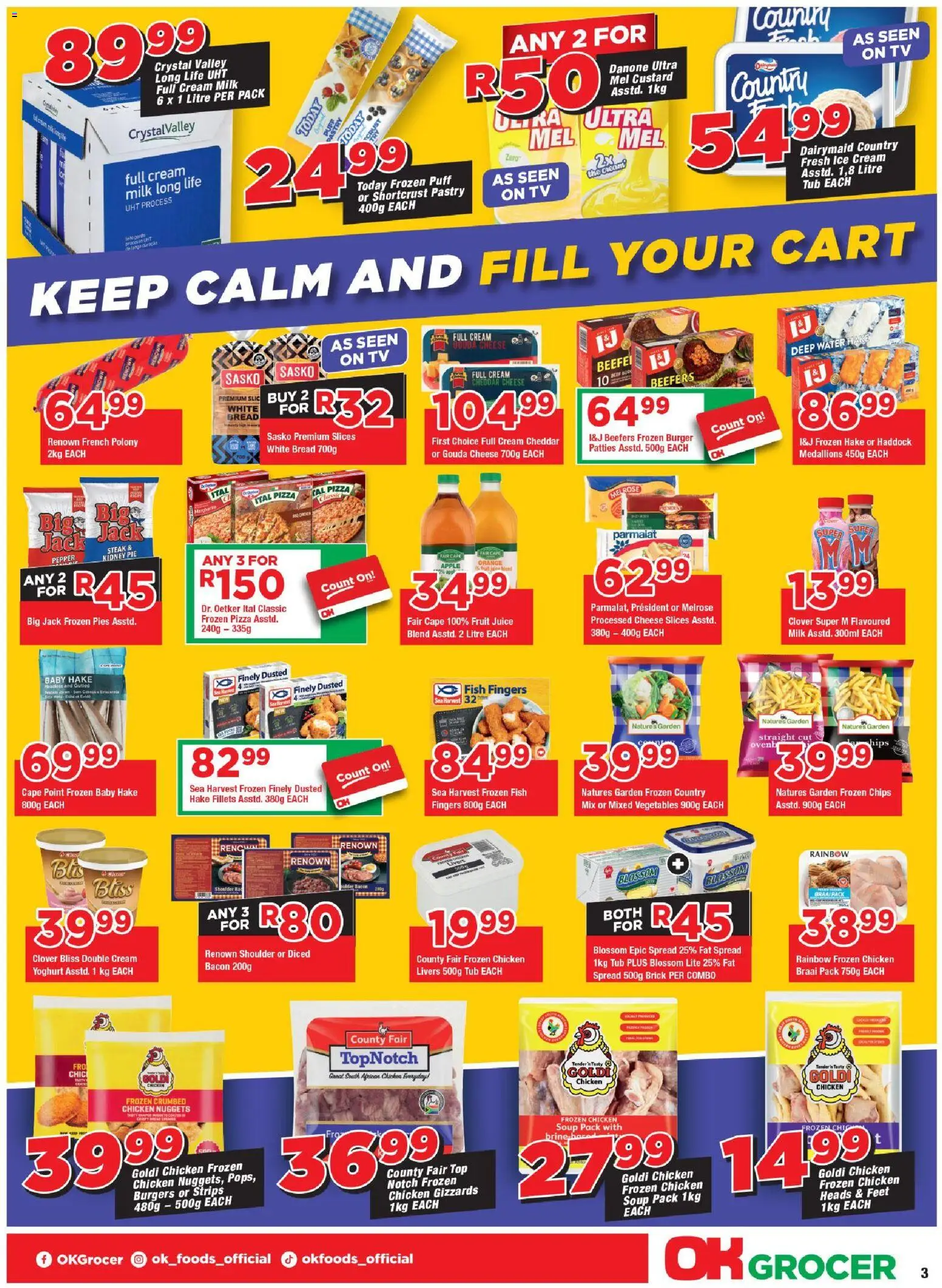 New OK Foods catalogue – valid from 25.03.2026 | Page: 3 | Products: Bag, Juice, Chips, Fruit