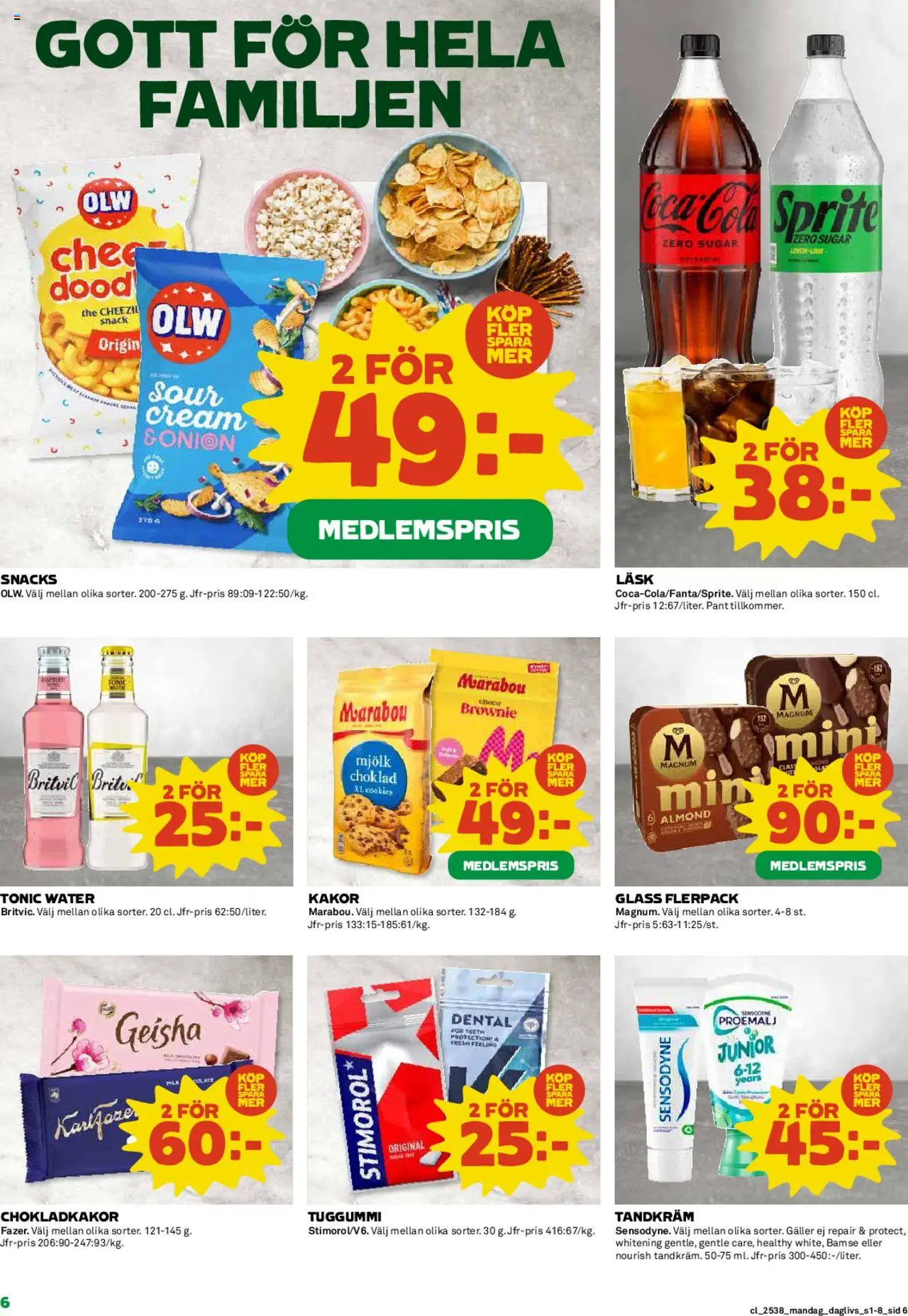 Coop Daglivs reklamblad aktuell från 15.09.2025 | Sida: 6 | Produkter: Tandkräm, Galler, Tuggummi, Glass