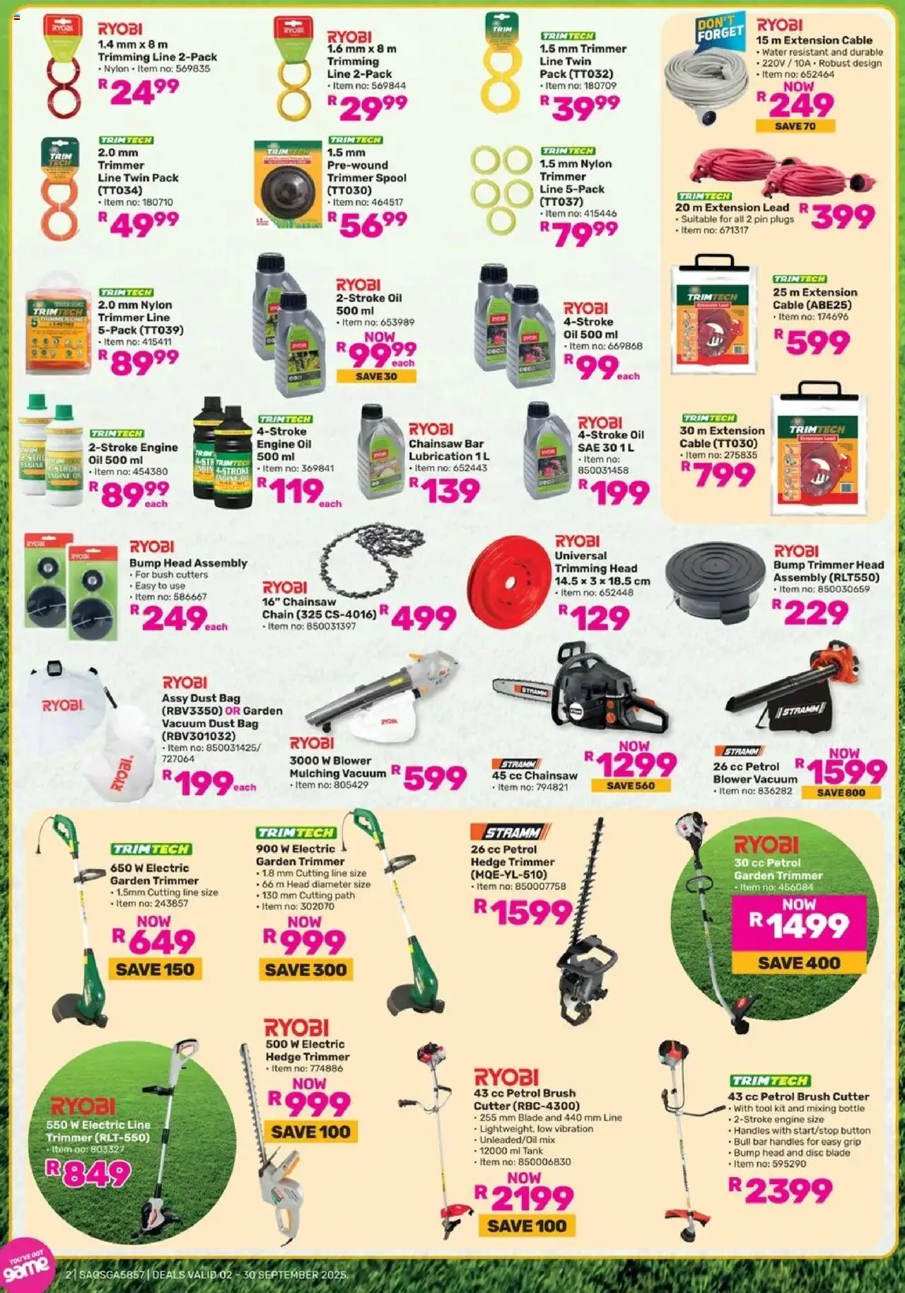New Game catalogue – valid from 02.09.2025 | Page: 2 | Products: Bag, Cutter, Oil, Brush