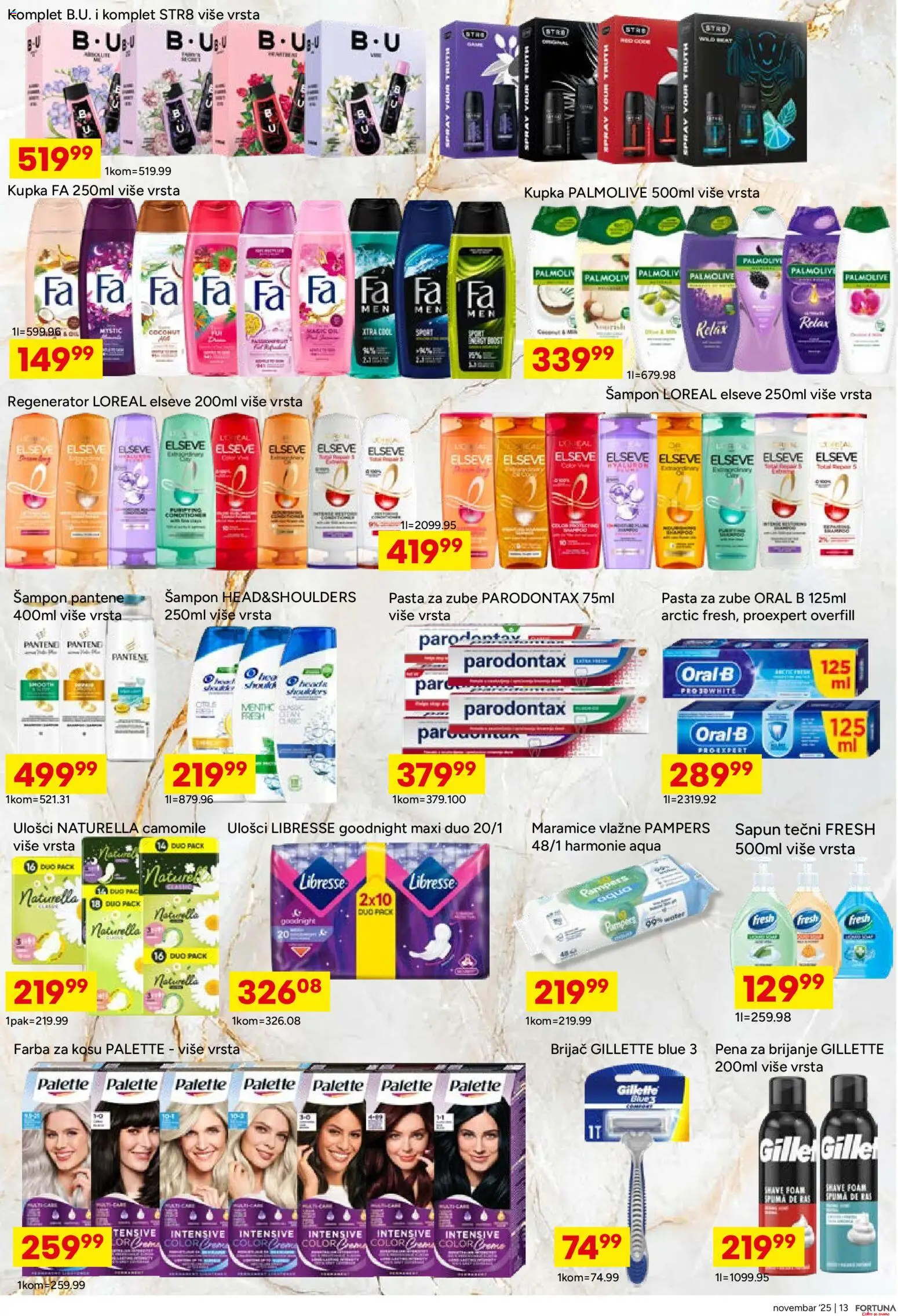 Fortuna Market katalog - važi od 12.12.2025 | Strana: 13 | Proizvode: Gillette, Pantene, Farba za kosu, Sapun